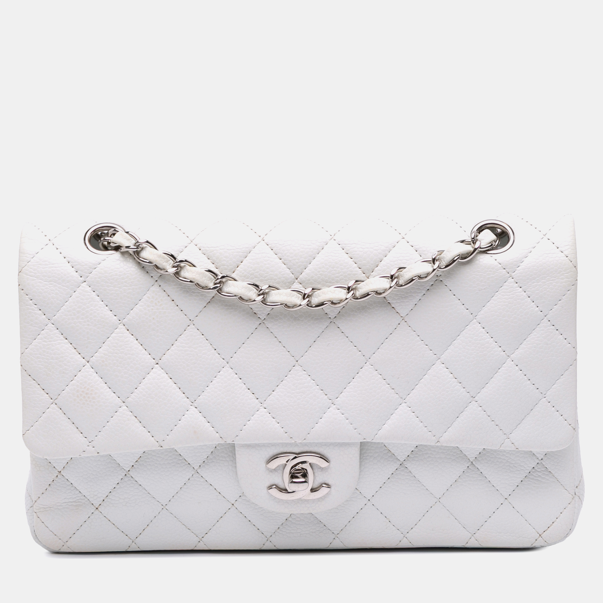 

Chanel Medium Classic Caviar Double Flap, White