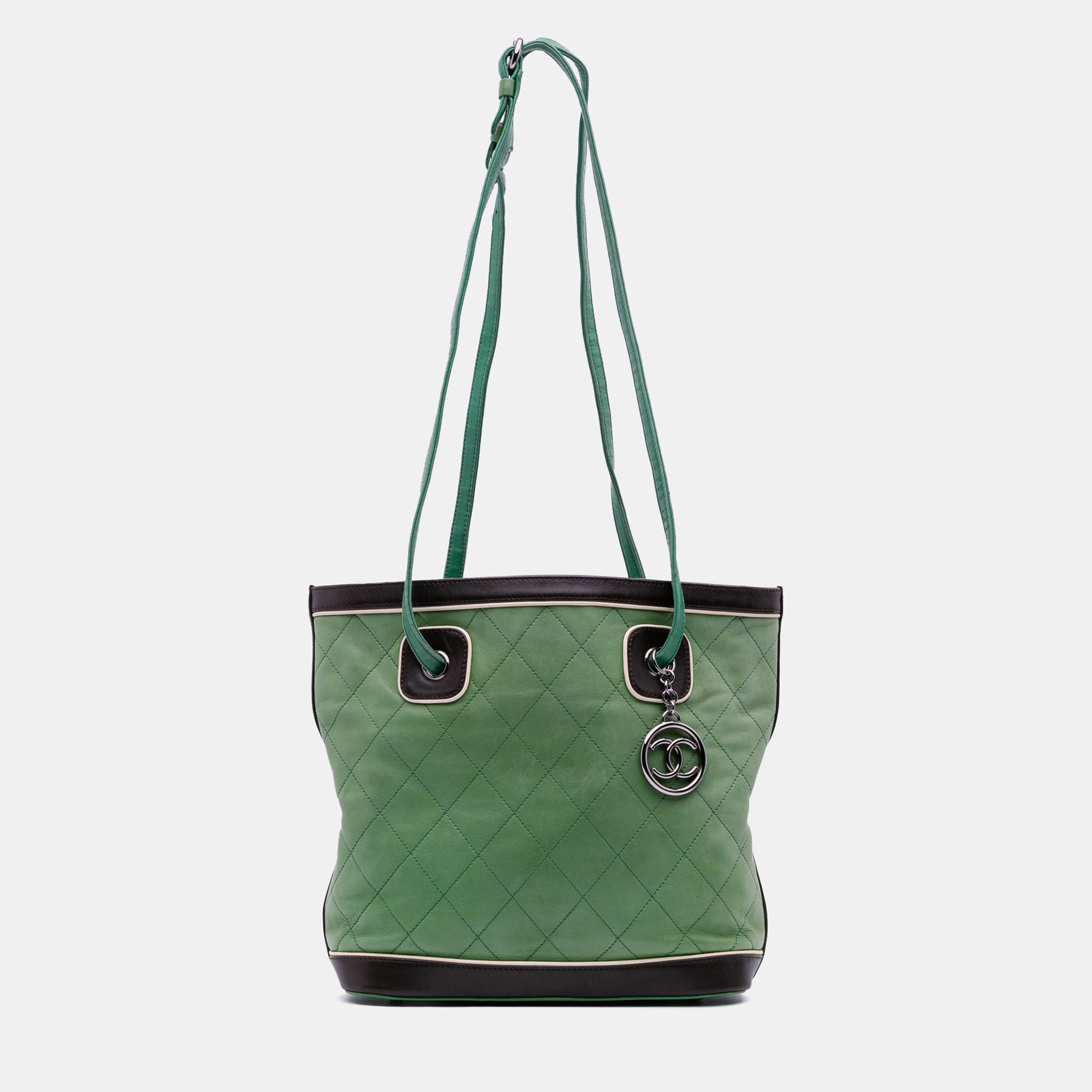 Pre-owned Chanel Black Green Cc Quilted Lambskin Country Club Tote