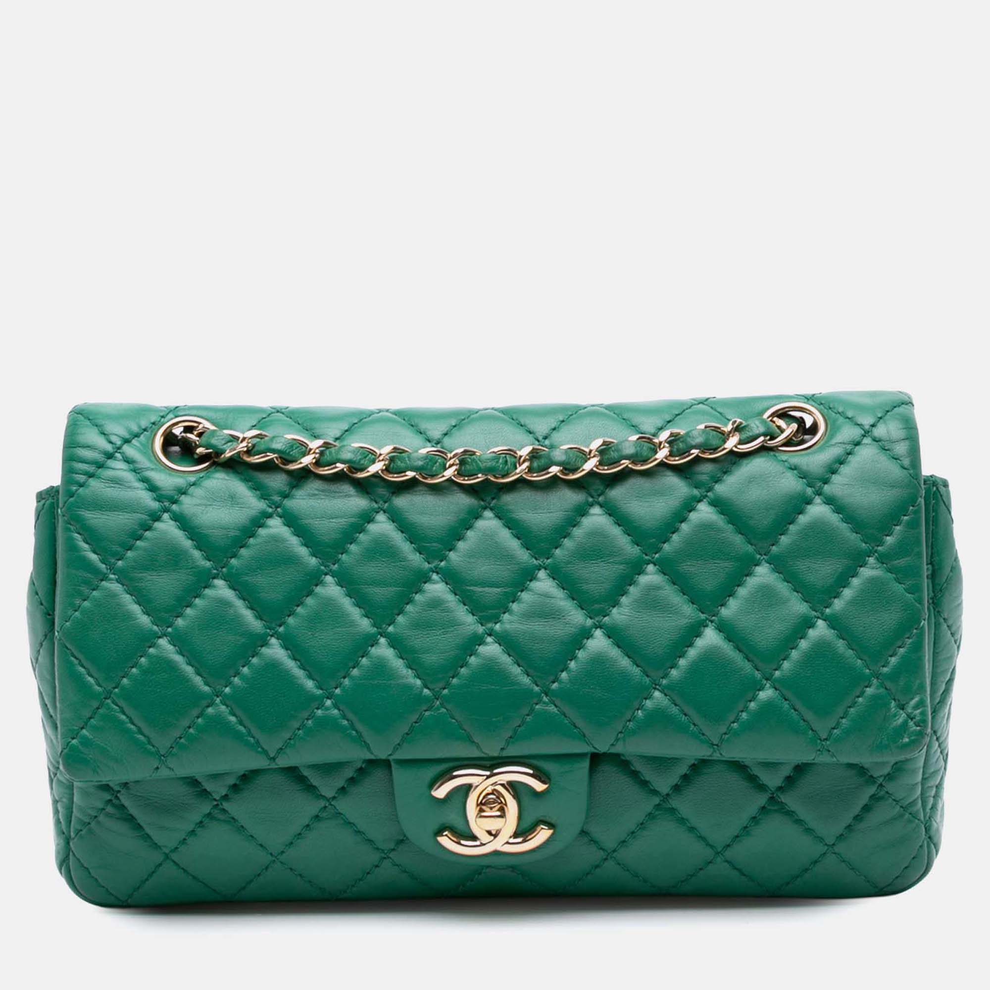 

Chanel Green Medium Classic Lambskin Double Flap