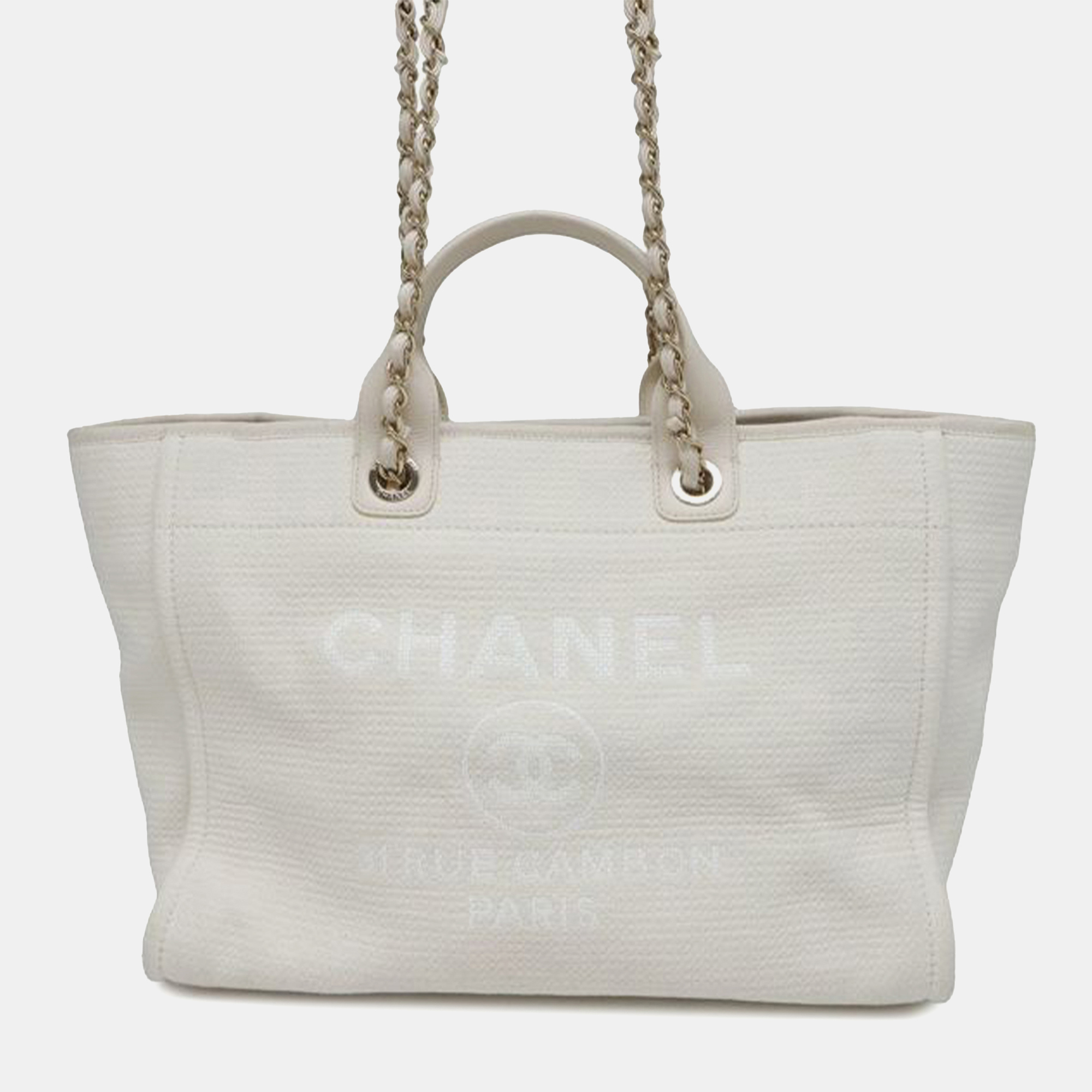 

Chanel White Medium Canvas Square Stitch Deauville Tote