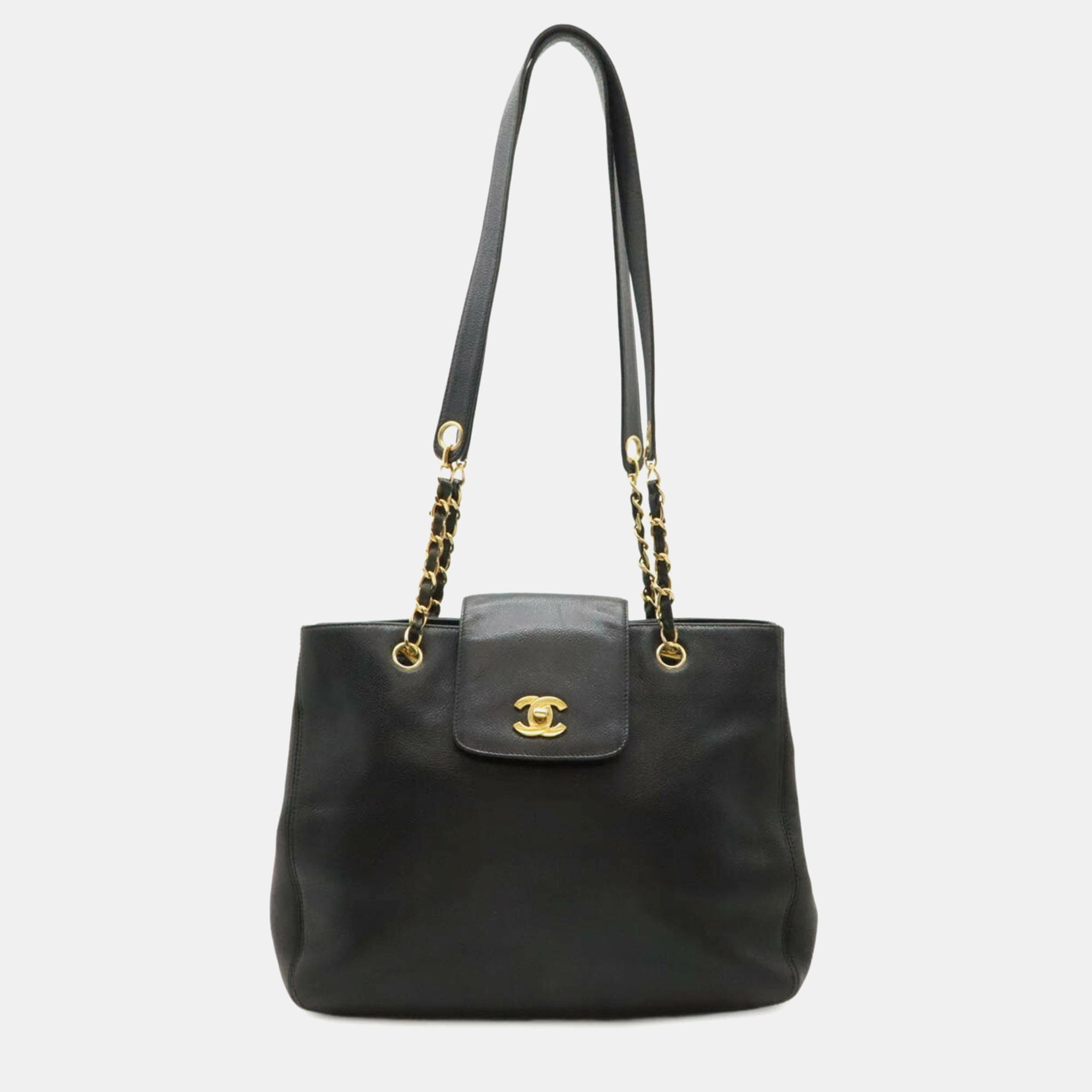 

Chanel Supermodel Black Leather Tote Bag