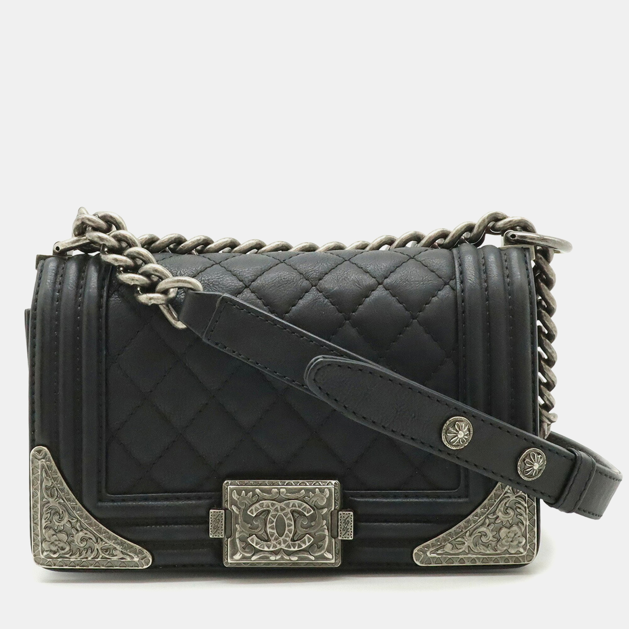 Pre-owned Chanel Coco Mark Chain Shoulder Bag Leather Black