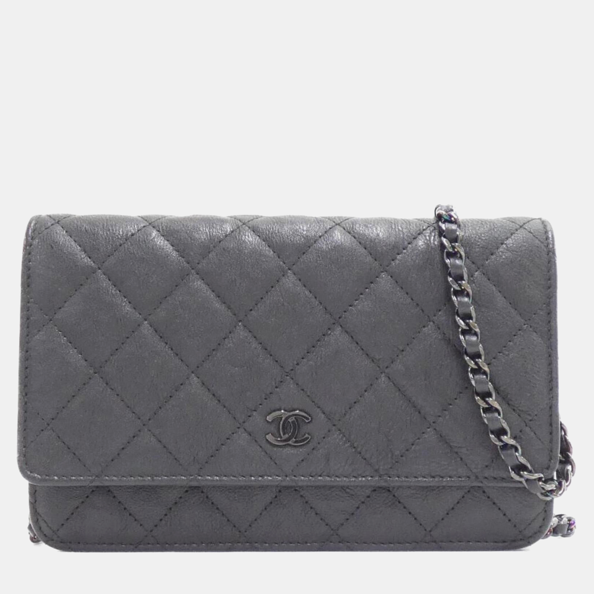Pre-owned Chanel Timeless Classic Line Chain Wallet In Black
