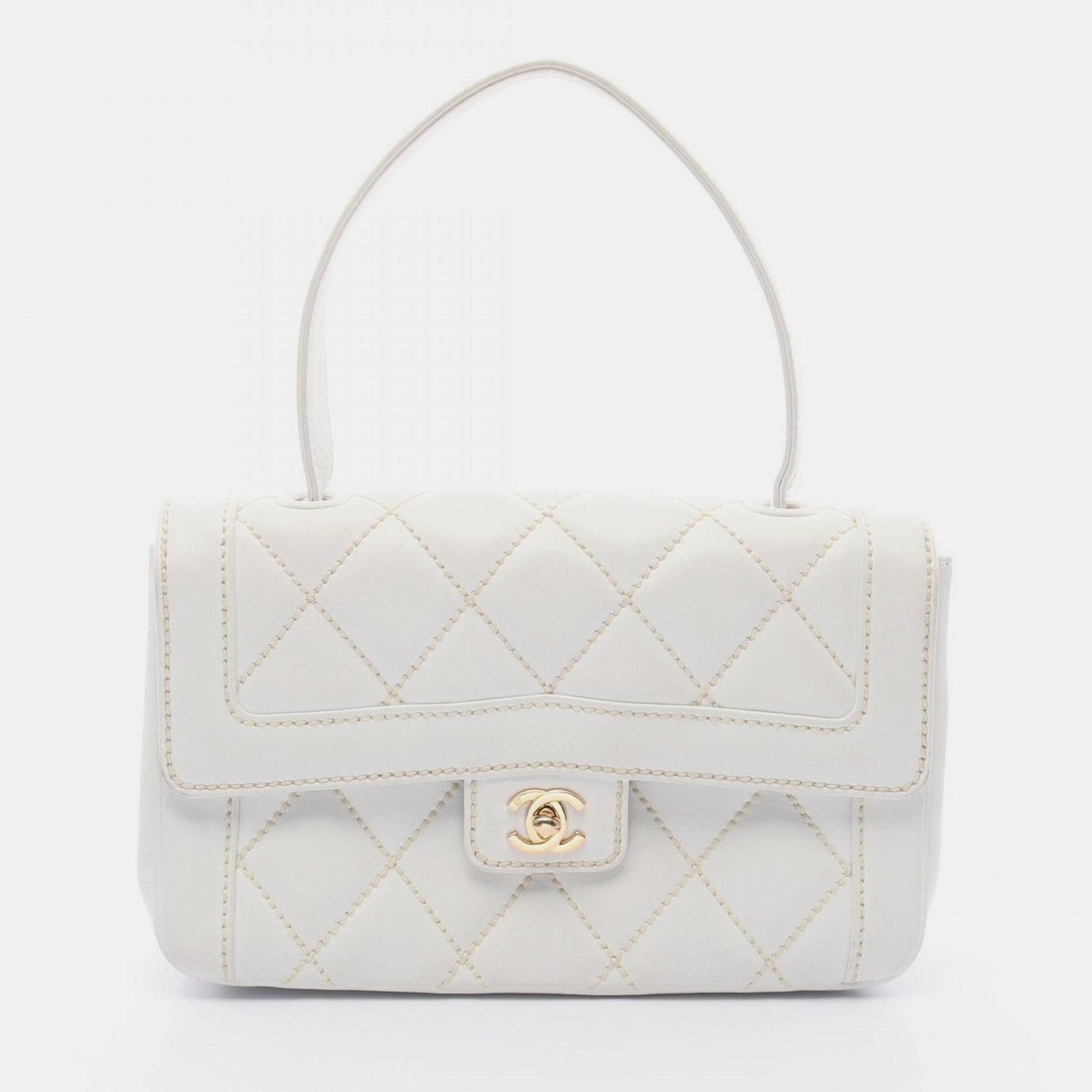 

Chanel Wild Stitch White Leather Top Handle Bag