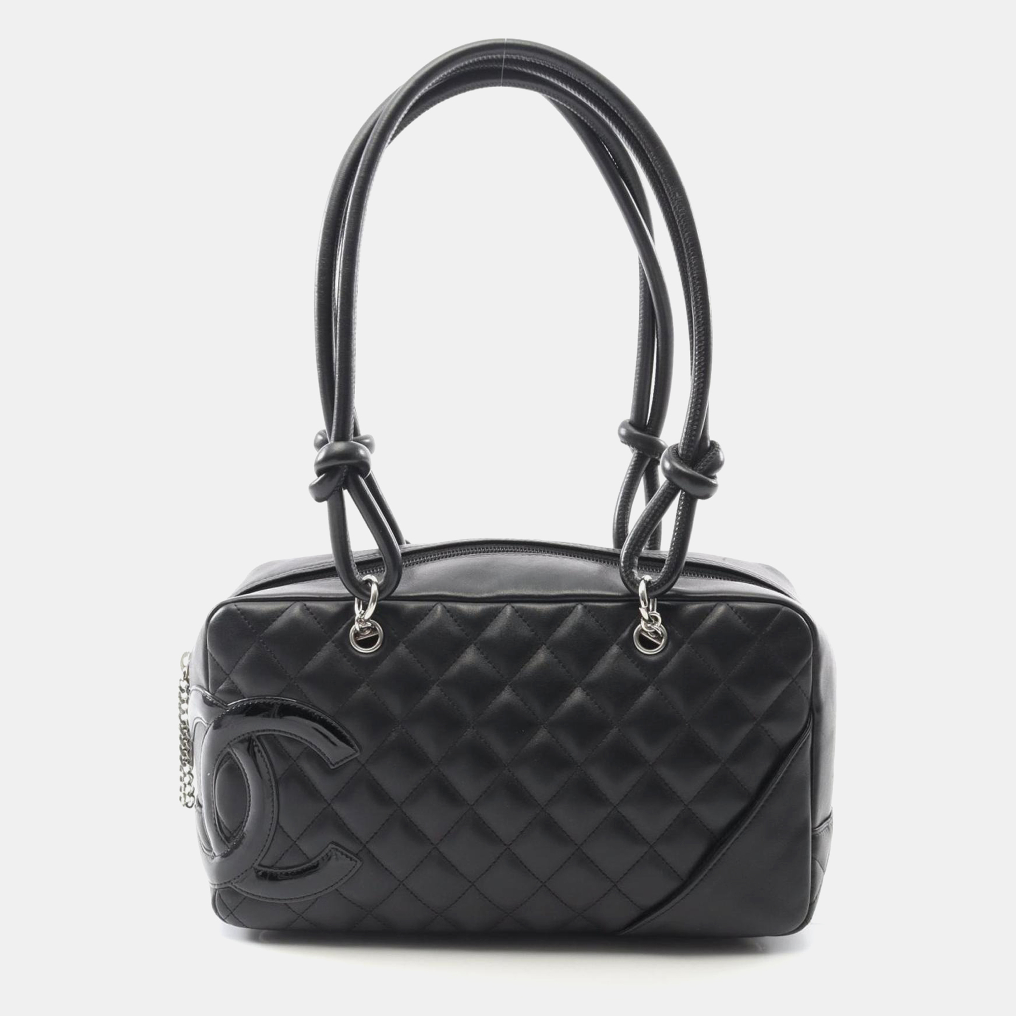 

Chanel Cambon Ligne Black Patent Leather Bowling Bag