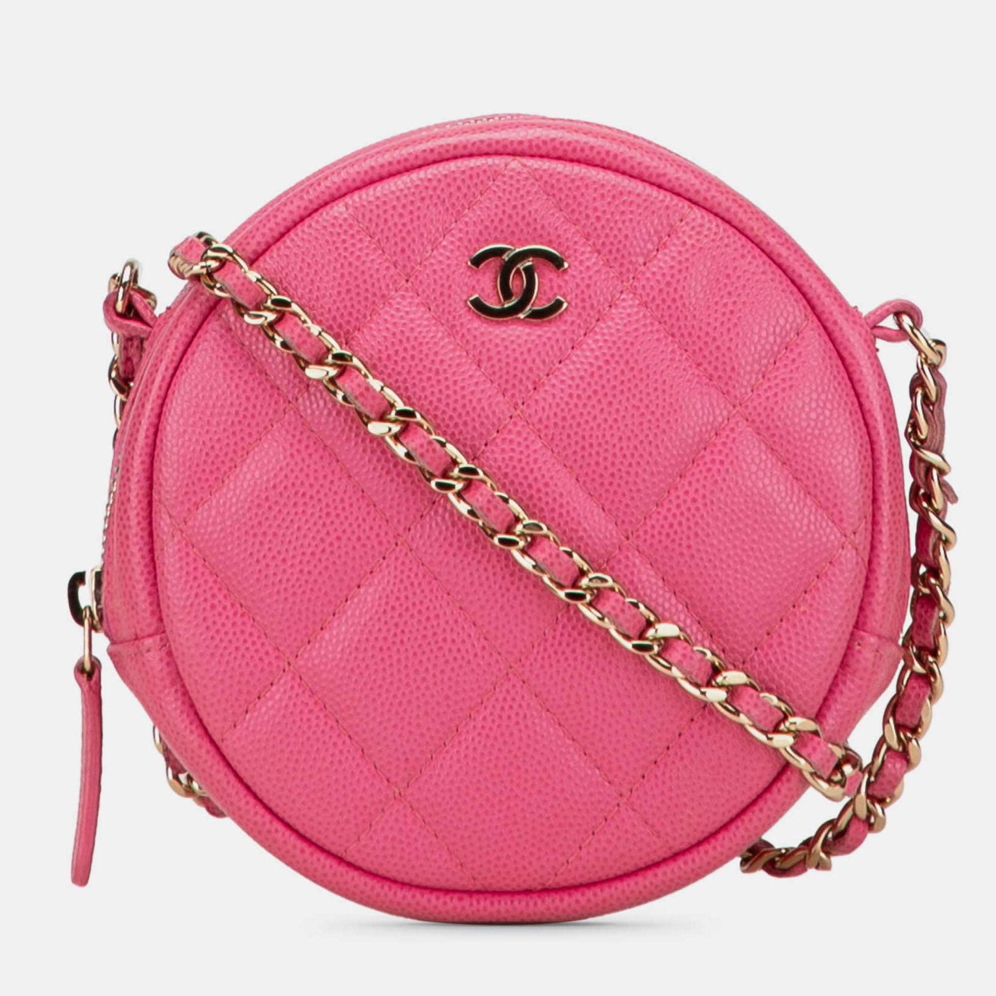

Chanel CC Quilted Caviar Round Clutch With Chain, Pink