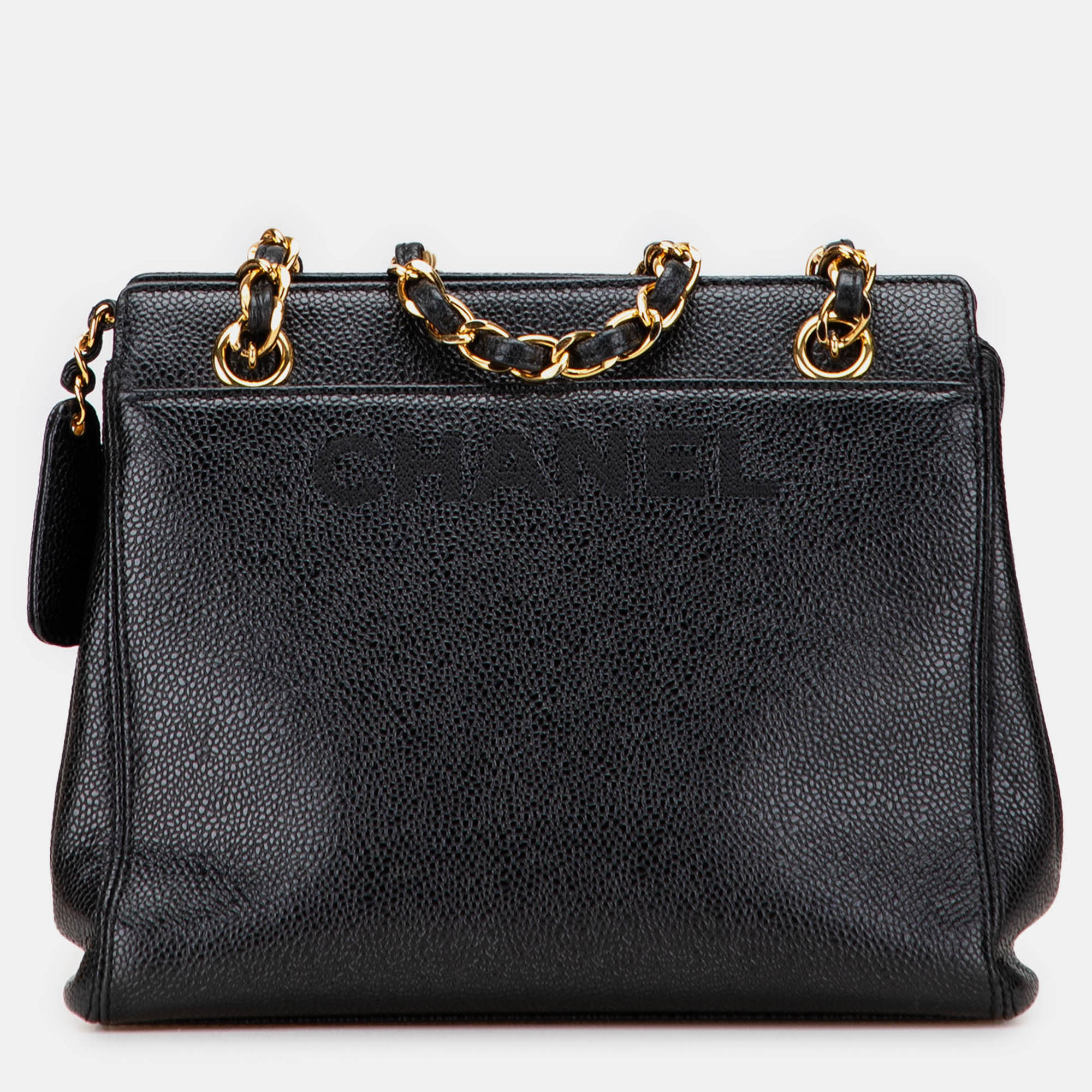 

Chanel Black Caviar Logo Chain Tote