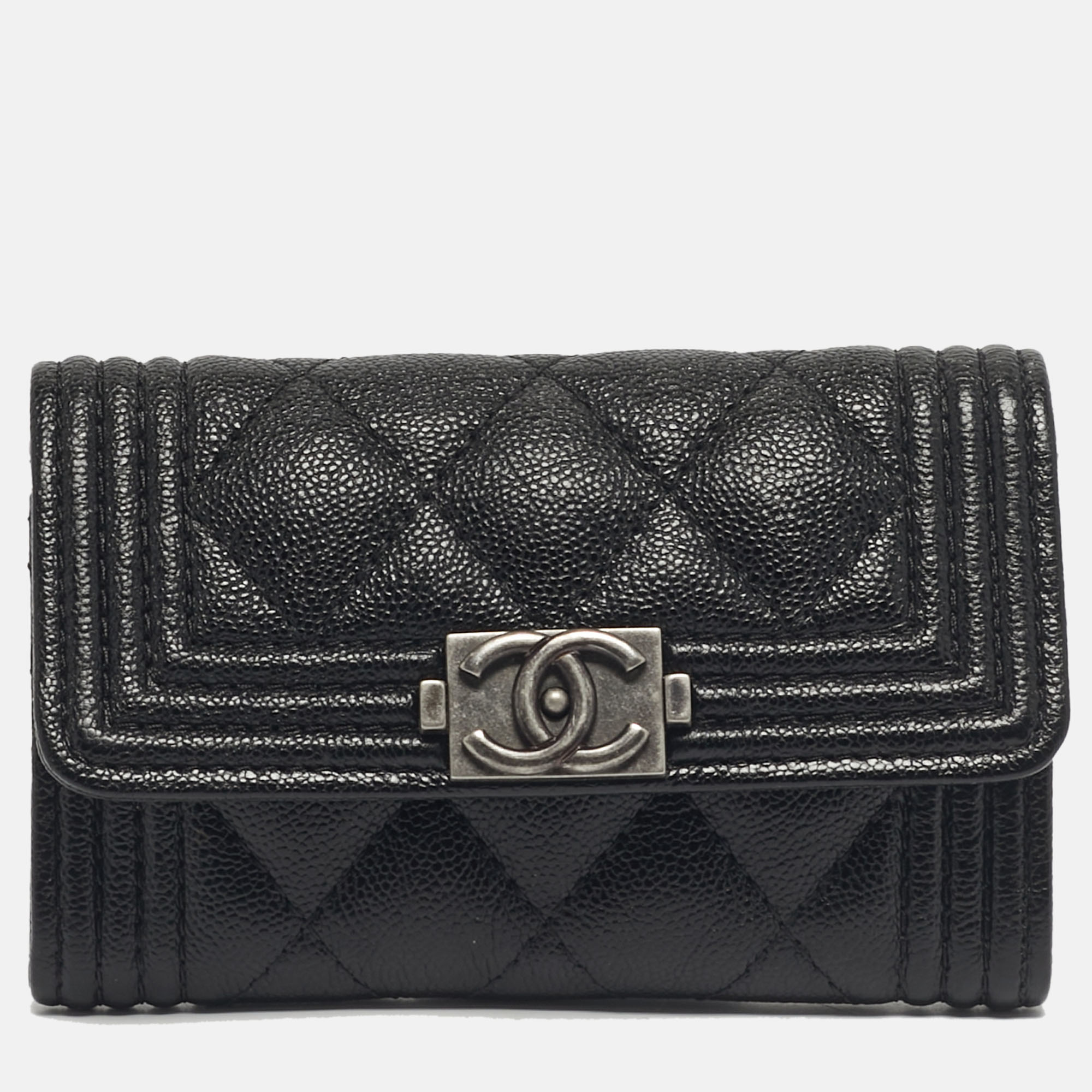 

Chanel Black Quilted Caviar Leather Boy Flap Card Case