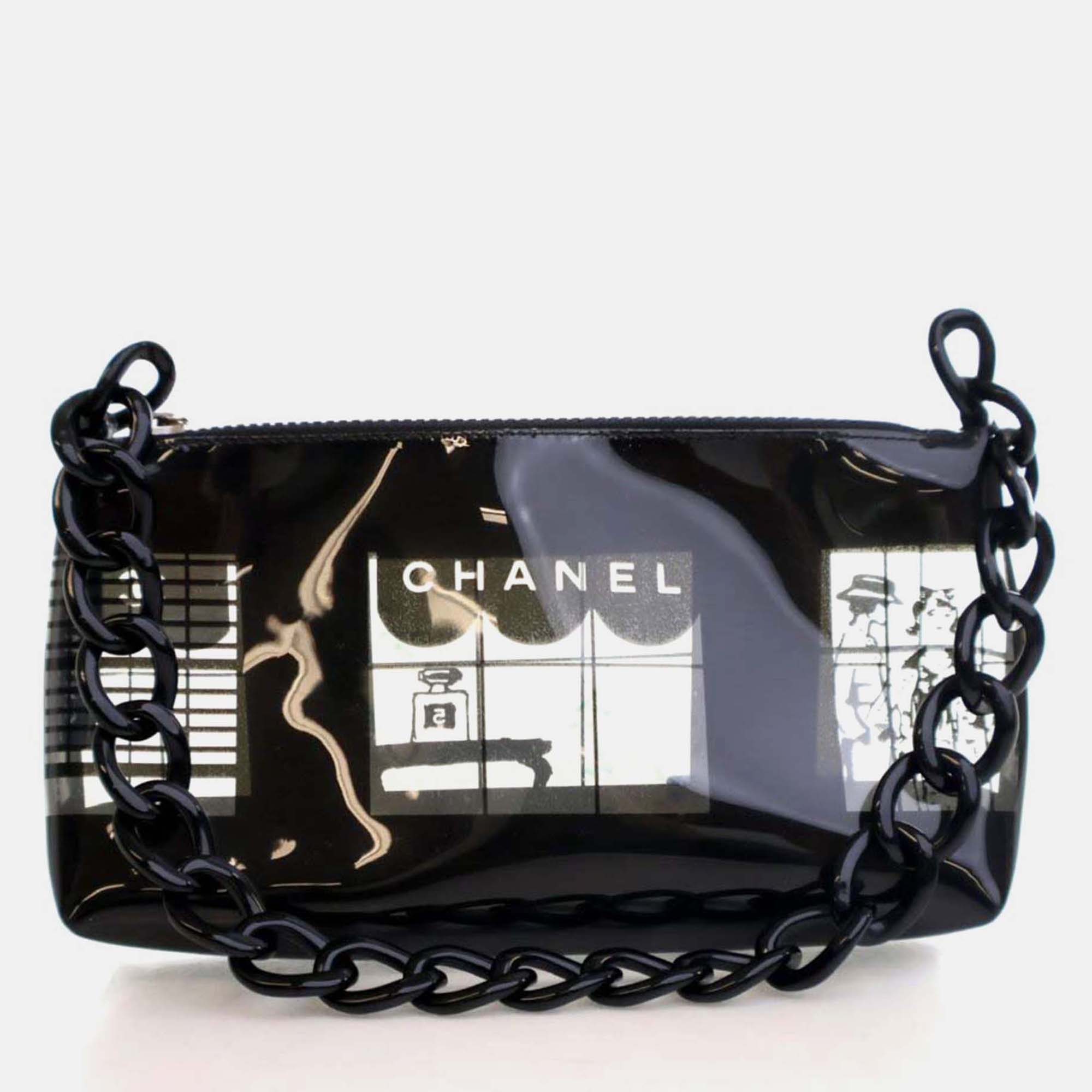 

Chanel Vintage PVC Coco Window Pochette, Black