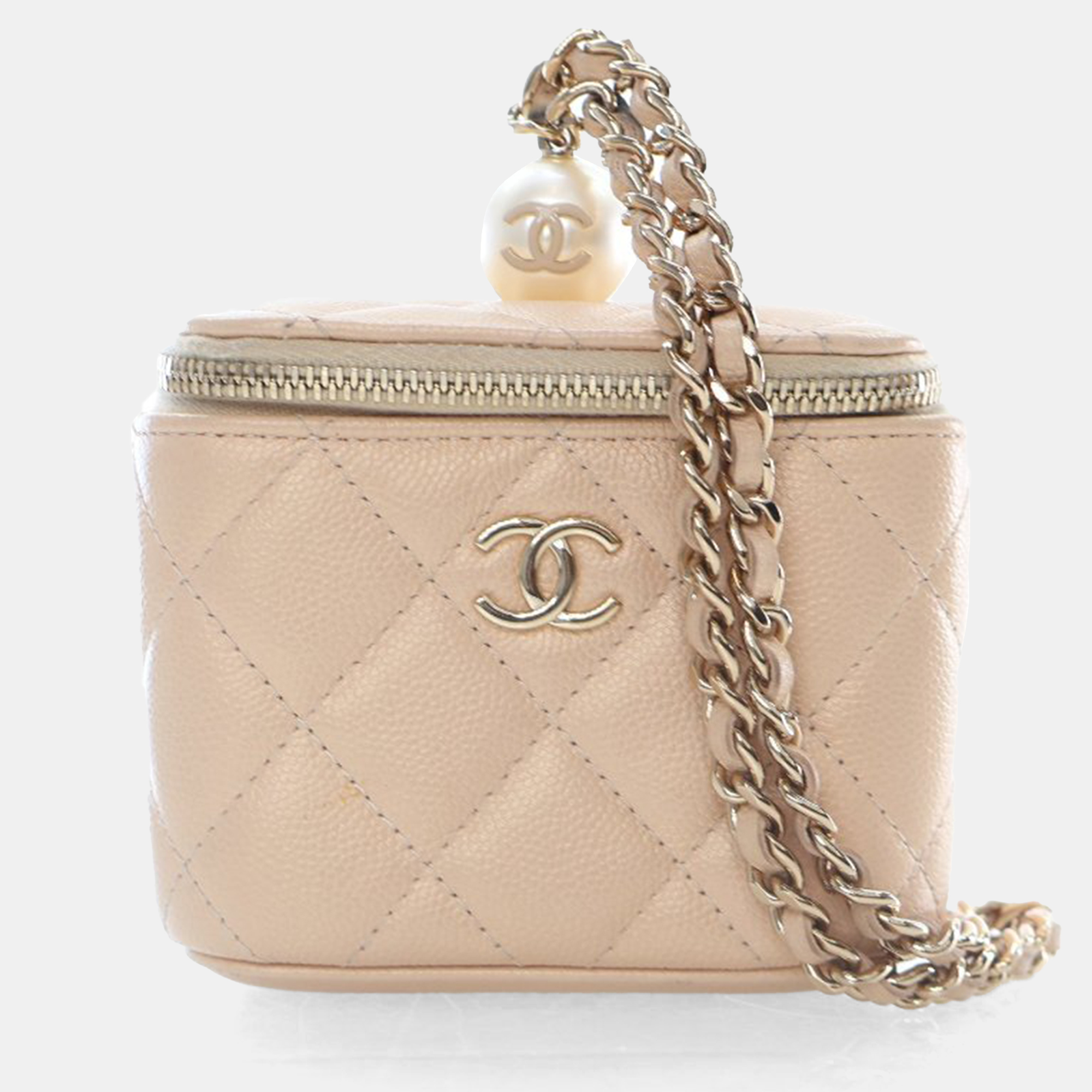

Chanel Mini Beige Caviar Pearl On Top Vanity Case