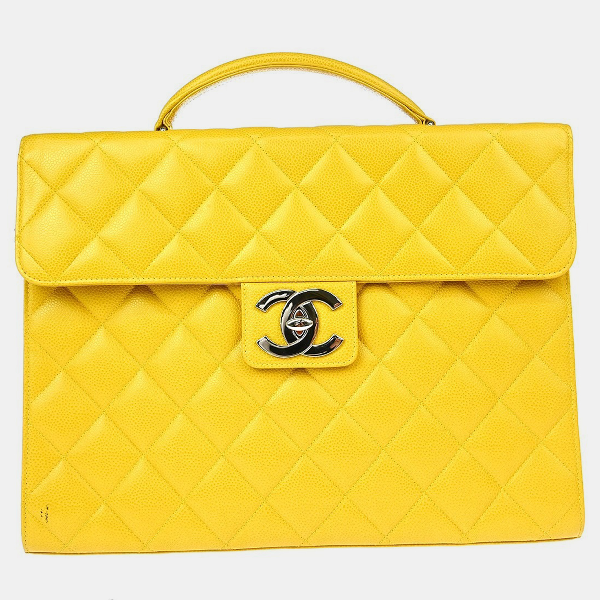 

Chanel Yellow Calfskin Briefcase Business Handbag