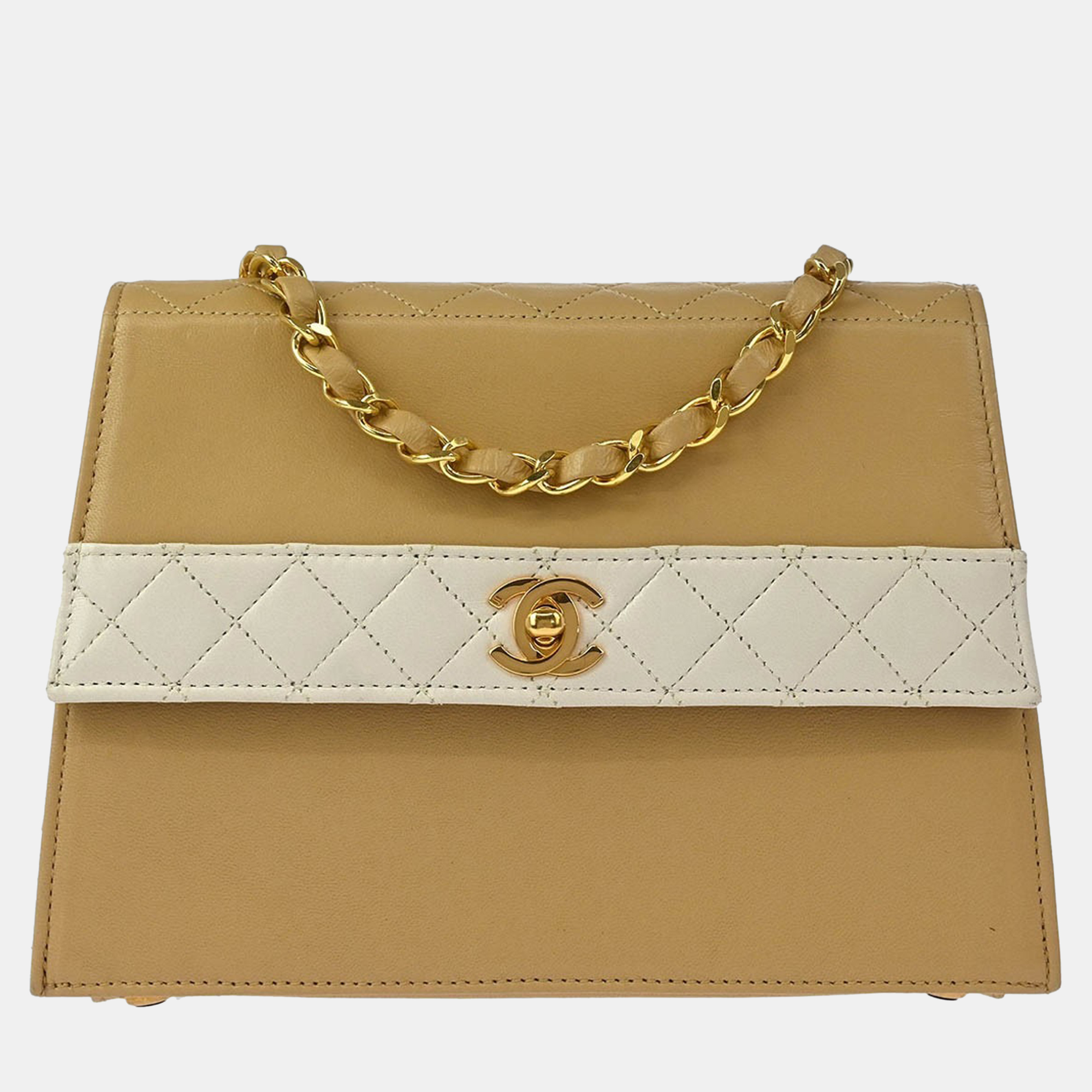 

Chanel Trapezoid Beige White Lambskin Shoulder Bag