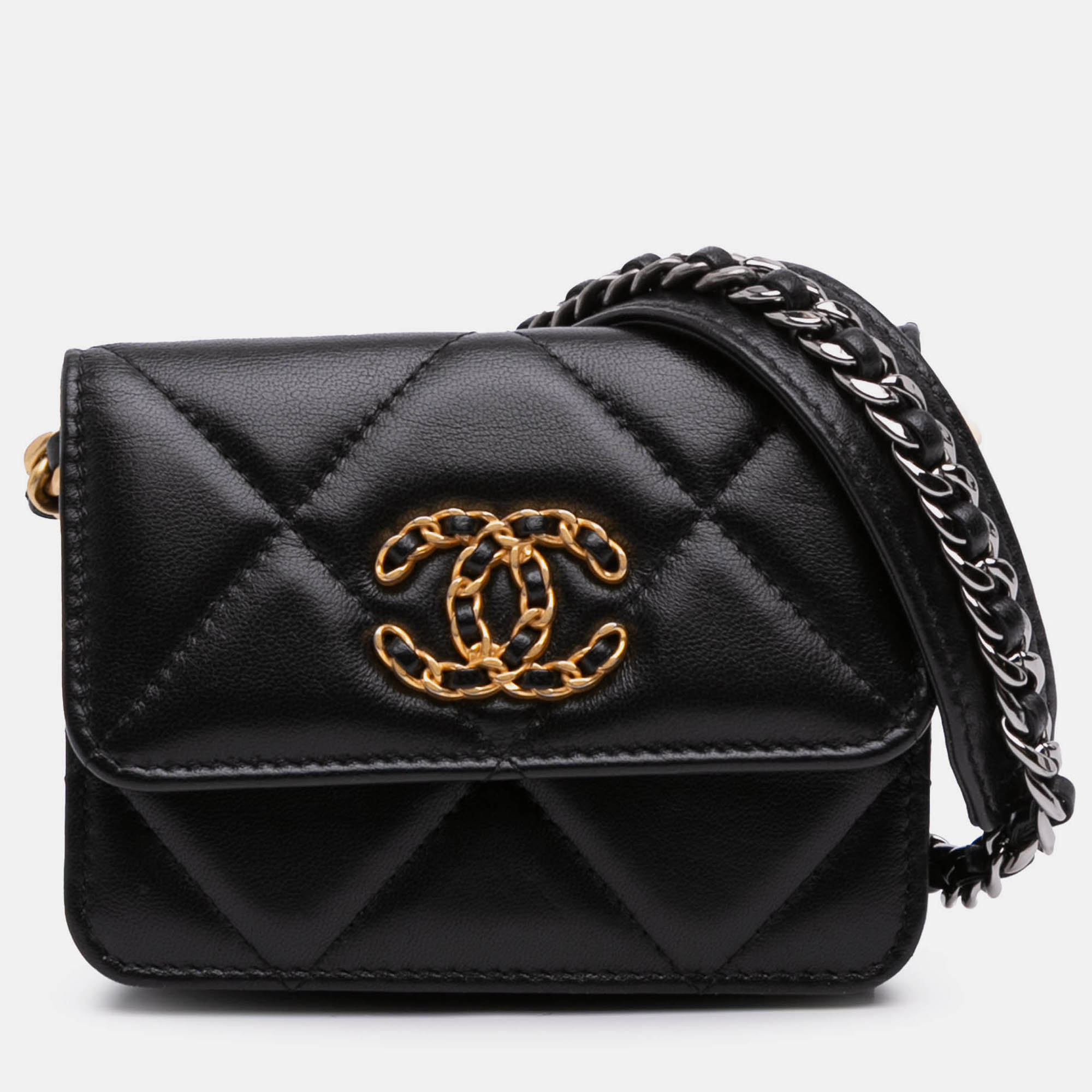 

Chanel Black Lambskin 19 Flap Coin Purse With Chain