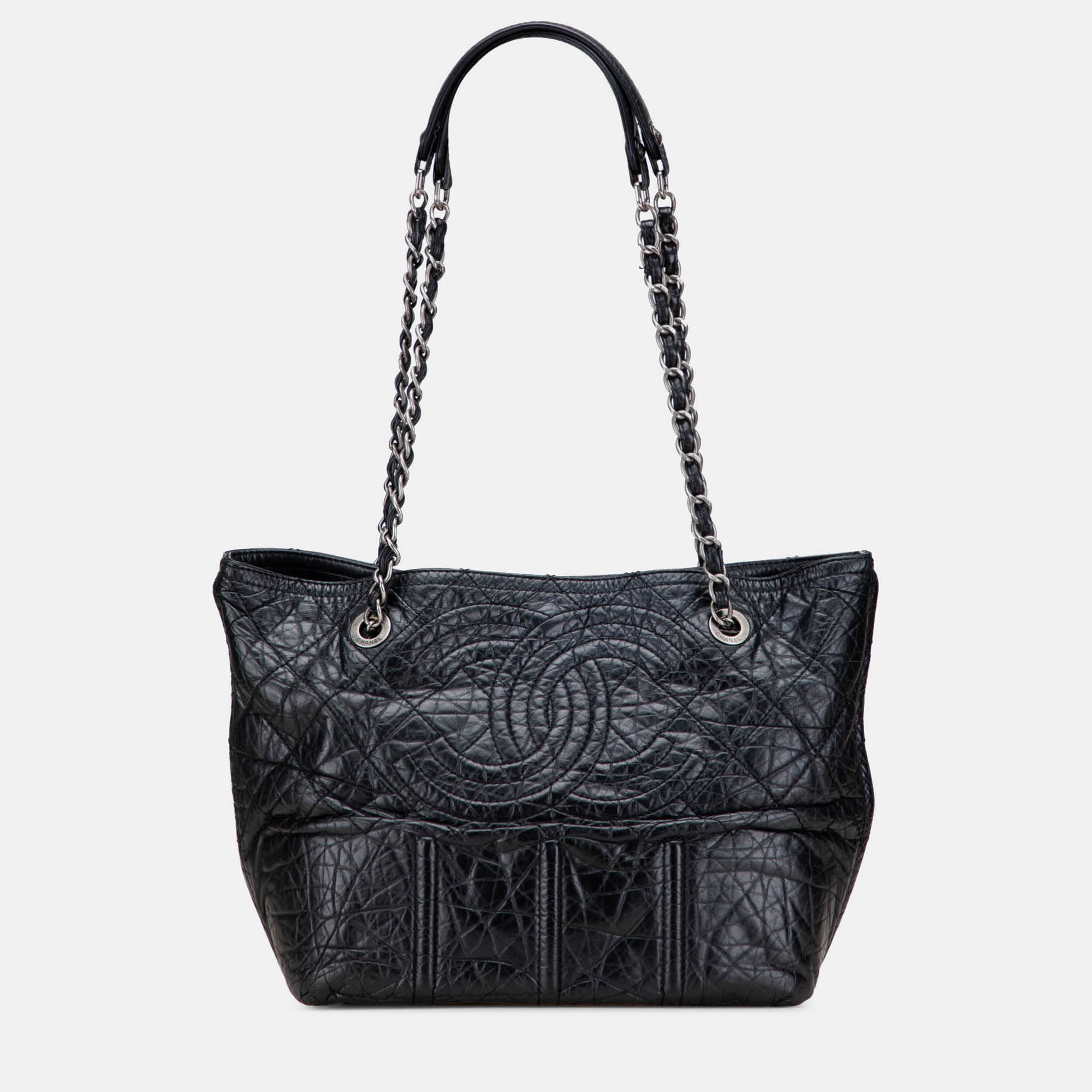 Pre-owned Chanel Black Distressed Calfskin Shopping In Moscow Tote