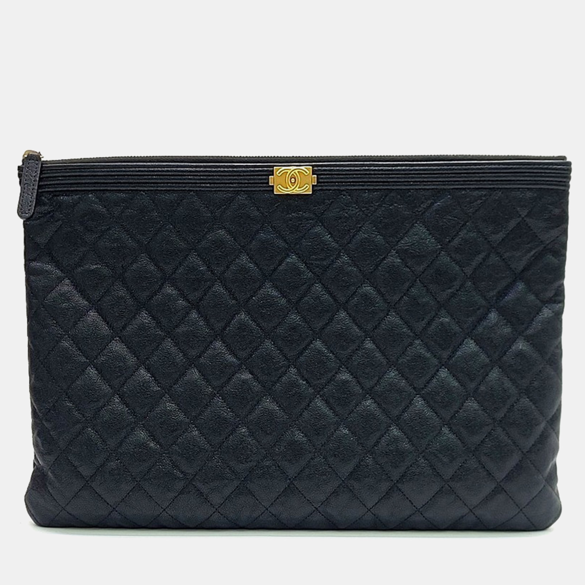 

Chanel Black Caviar Large Chanel Boy Clutch