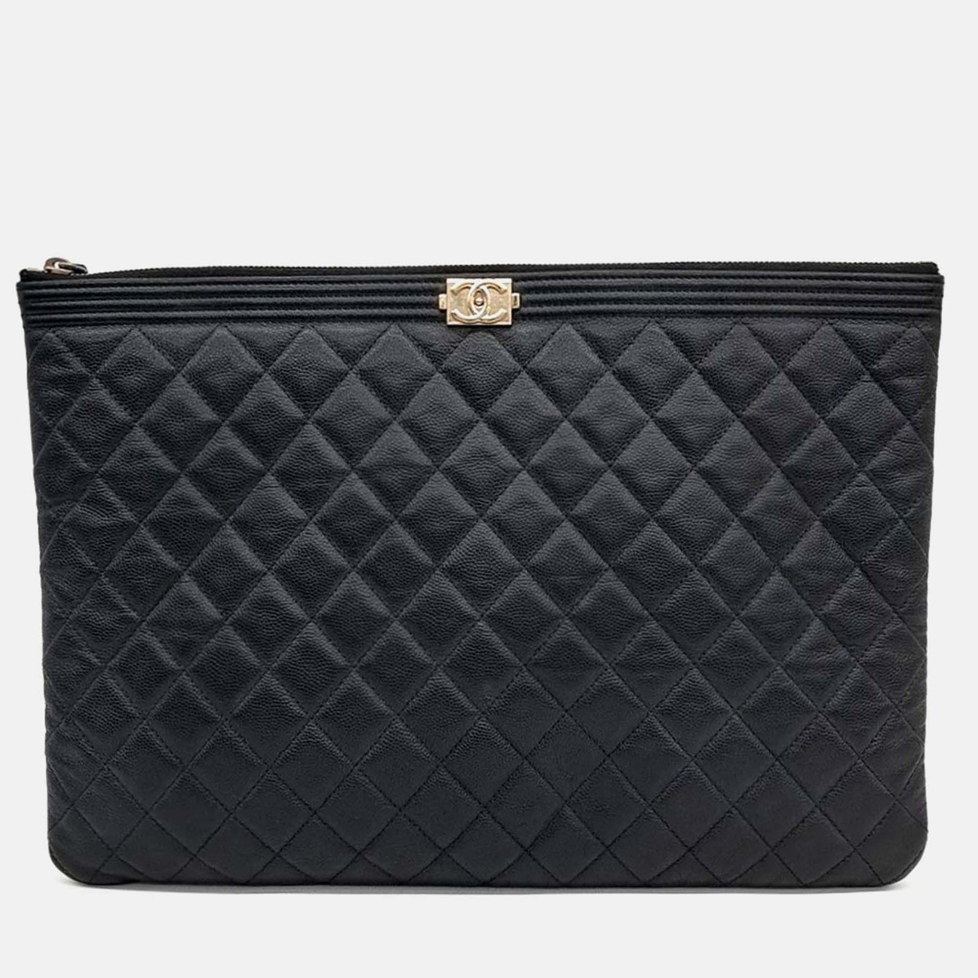 

Chanel Boy Black Caviar Leather Large Clutch