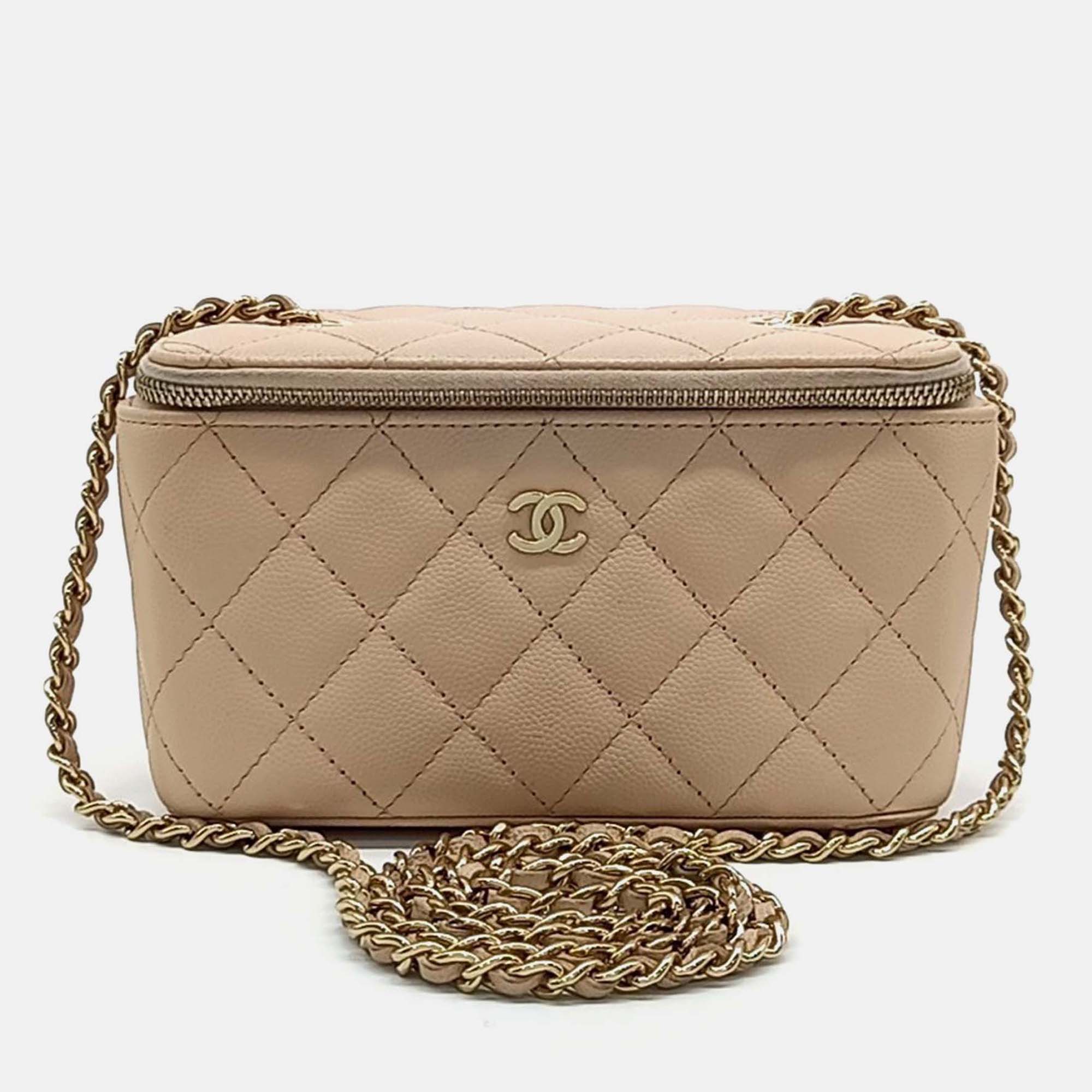 

Chanel Beige Leather Chanel Caviar Small Vanity Crossbody Bag