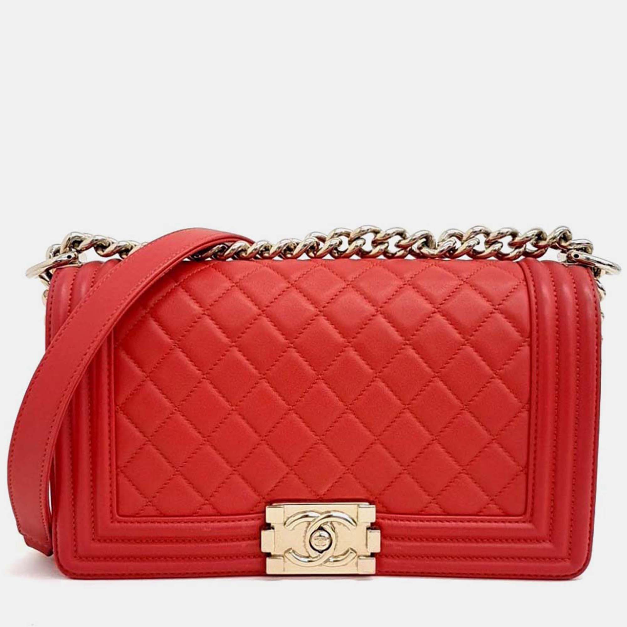 

Chanel Red Leather Chanel Boy Bag Medium