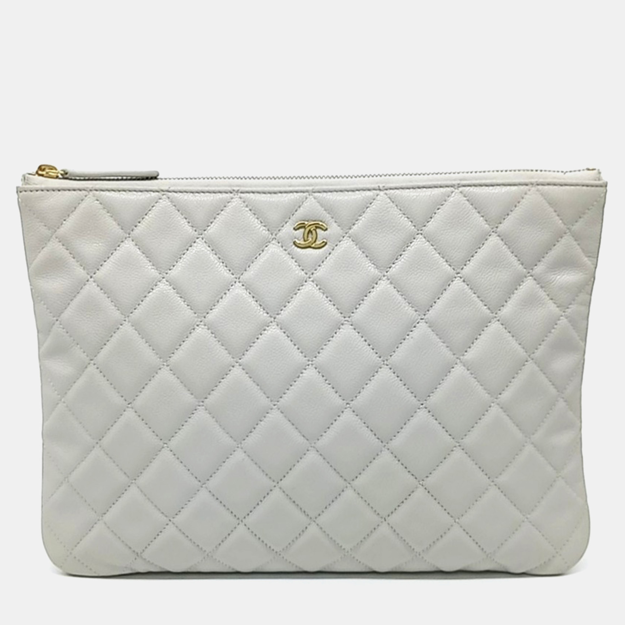 

Chanel White Leather Caviar Clutch New Medium, Grey