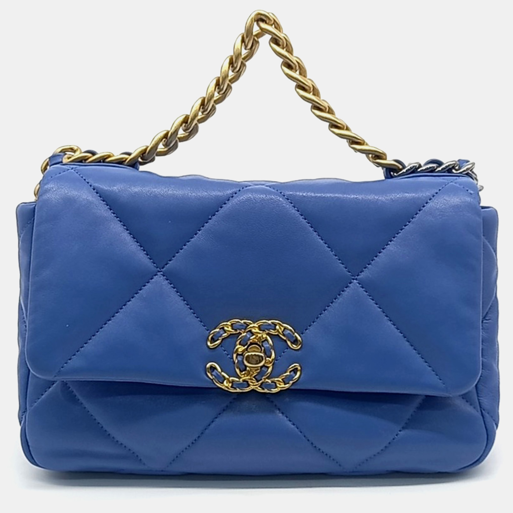 

Chanel Blue Leather Chanel 19 Flap Bag Small