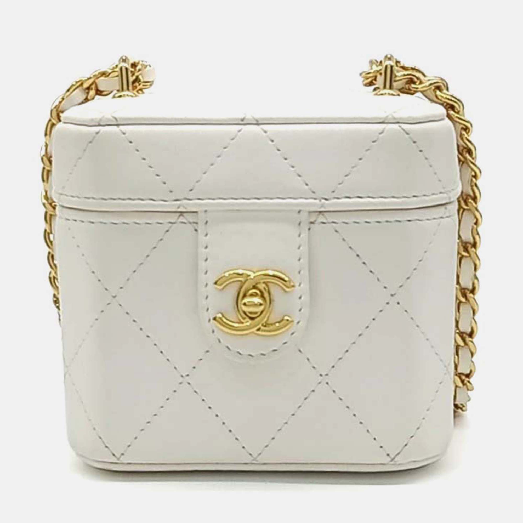 

Chanel White Leather Vanity Mini Crossbody Bag