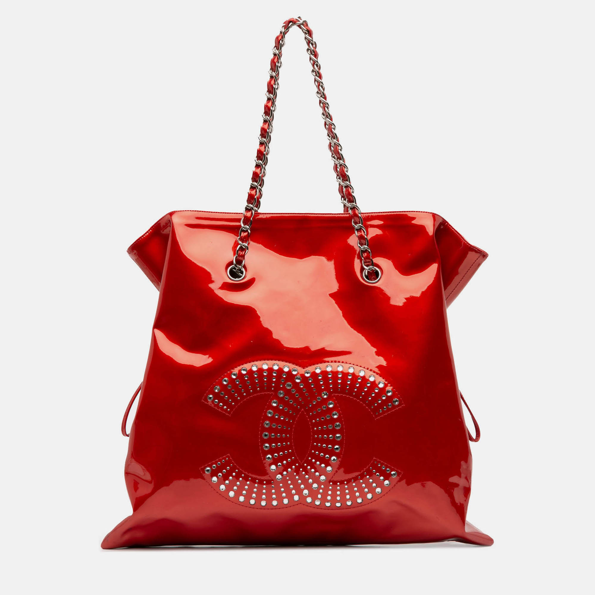 

Chanel Red CC Patent Crystal Strass Embellished Bonbons Tote