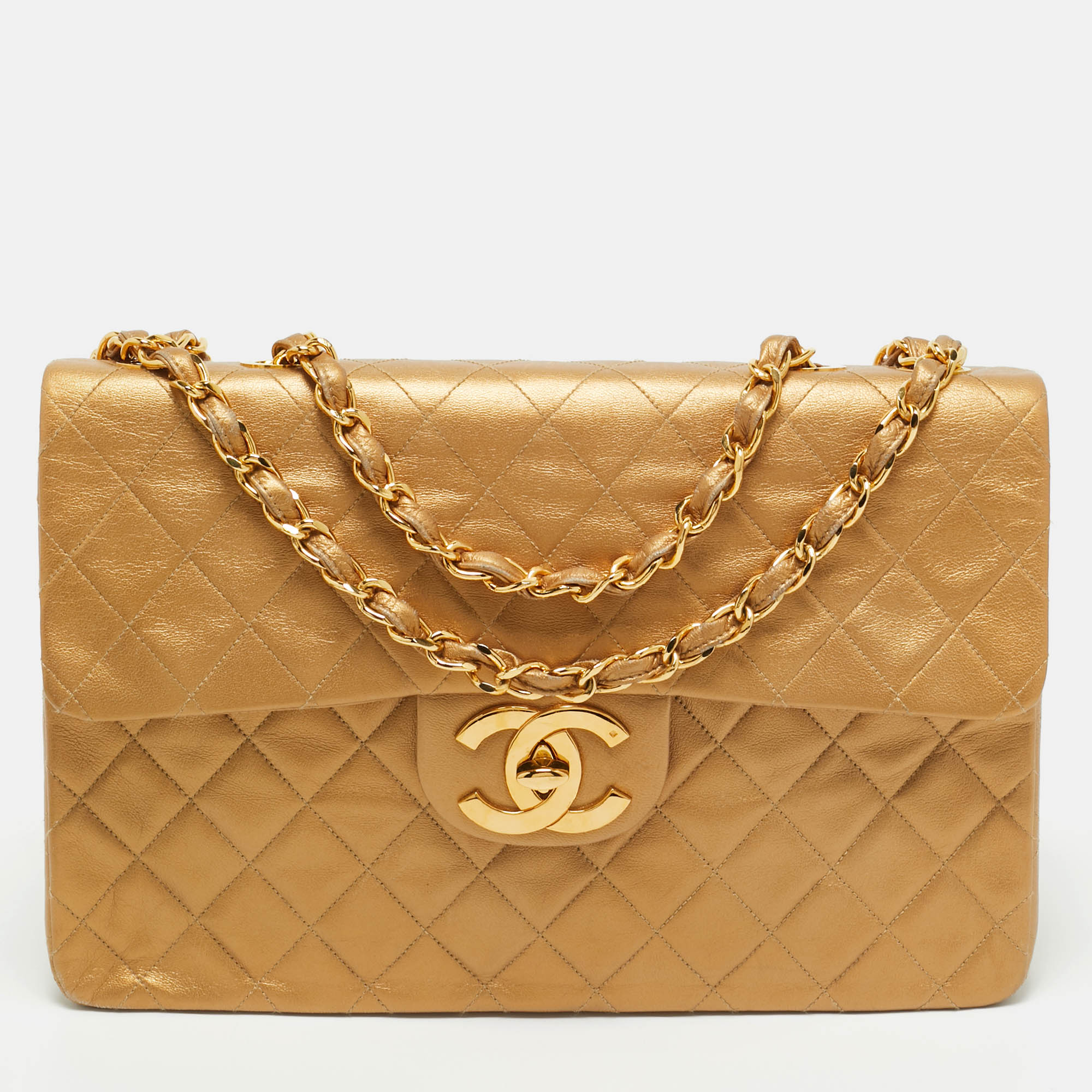 

Chanel Gold Quilted Leather Vintage Classic Single Flap Bag