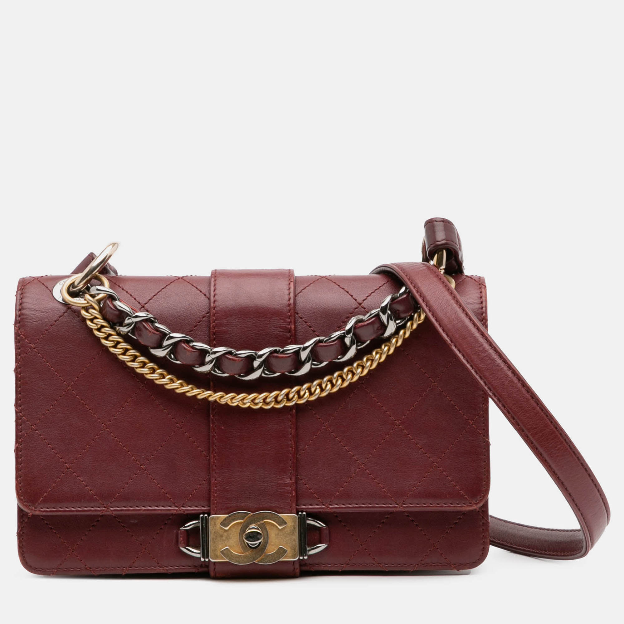 

Chanel Red CC Stitched Calfskin Chain Flap