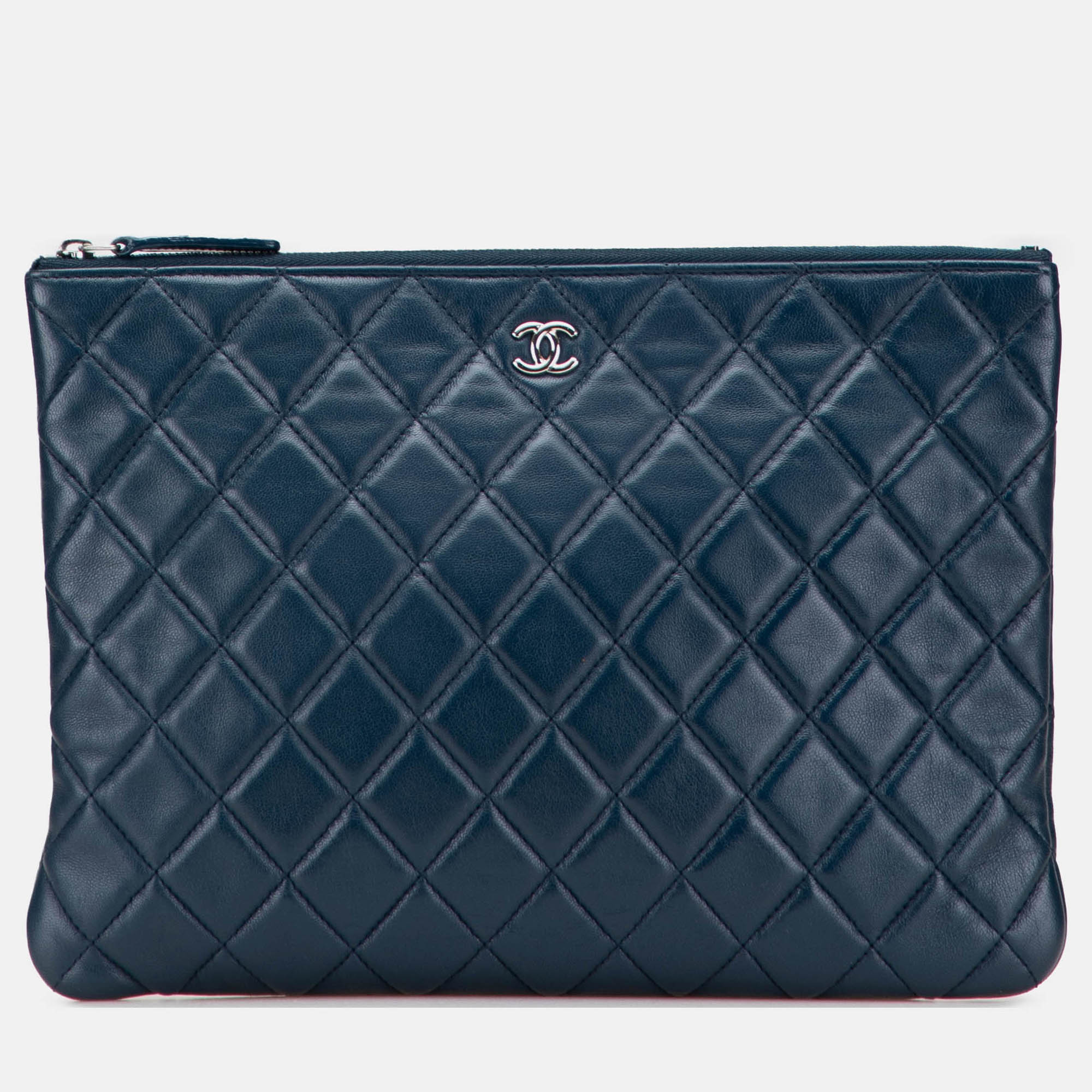 Pre-owned Chanel Blue Medium Quilted Lambskin O Case Clutch