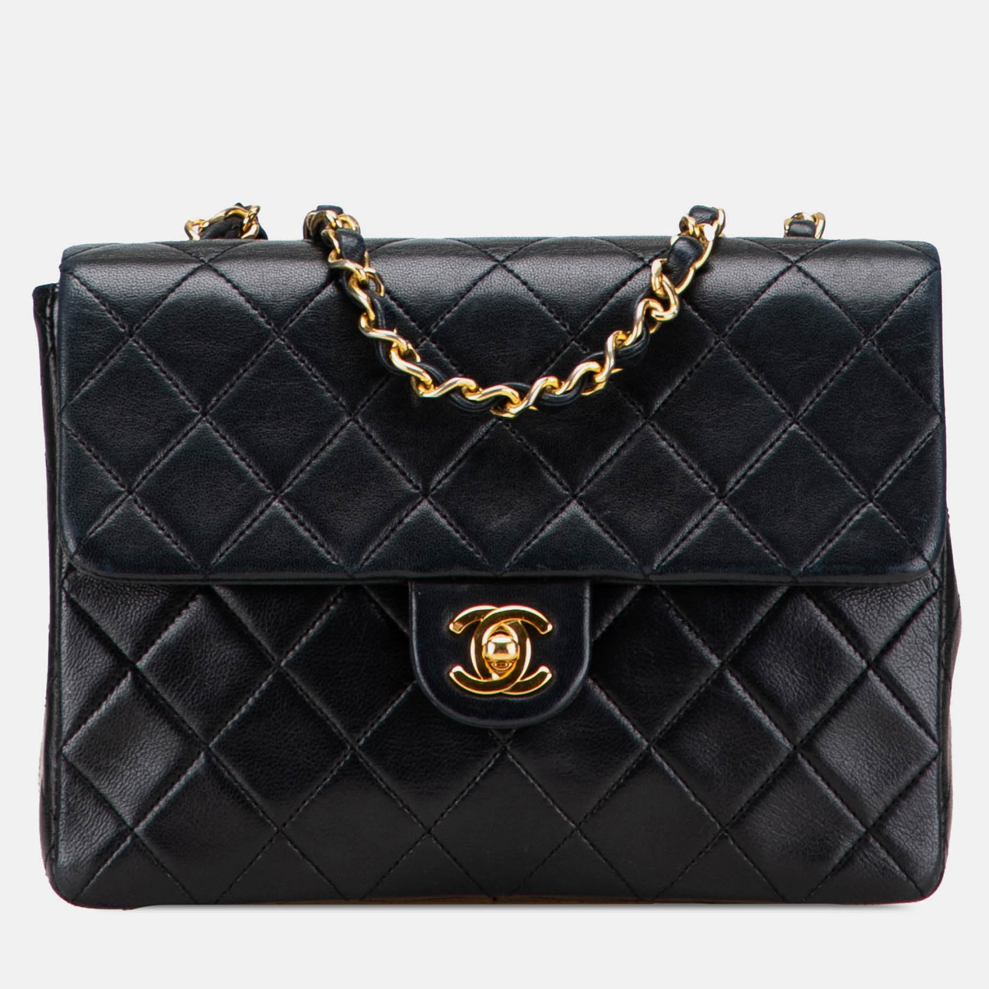 

Chanel Black Mini Square Quilted Lambskin Single Flap