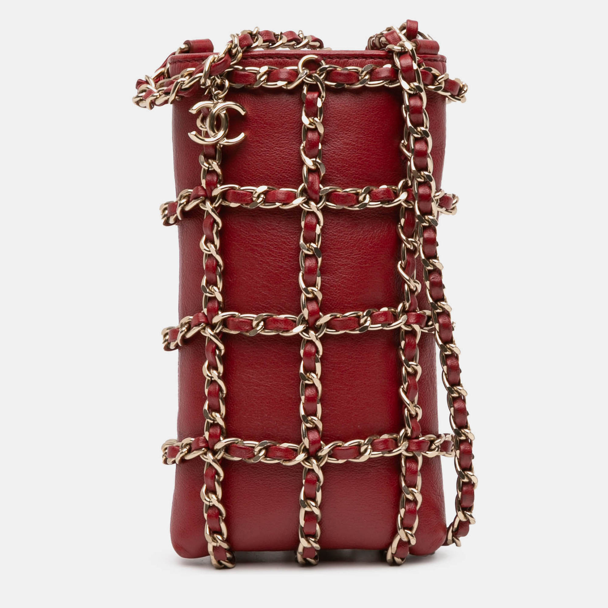 Pre-owned Chanel Red Lambskin Tech Me Out Clutch With Chain
