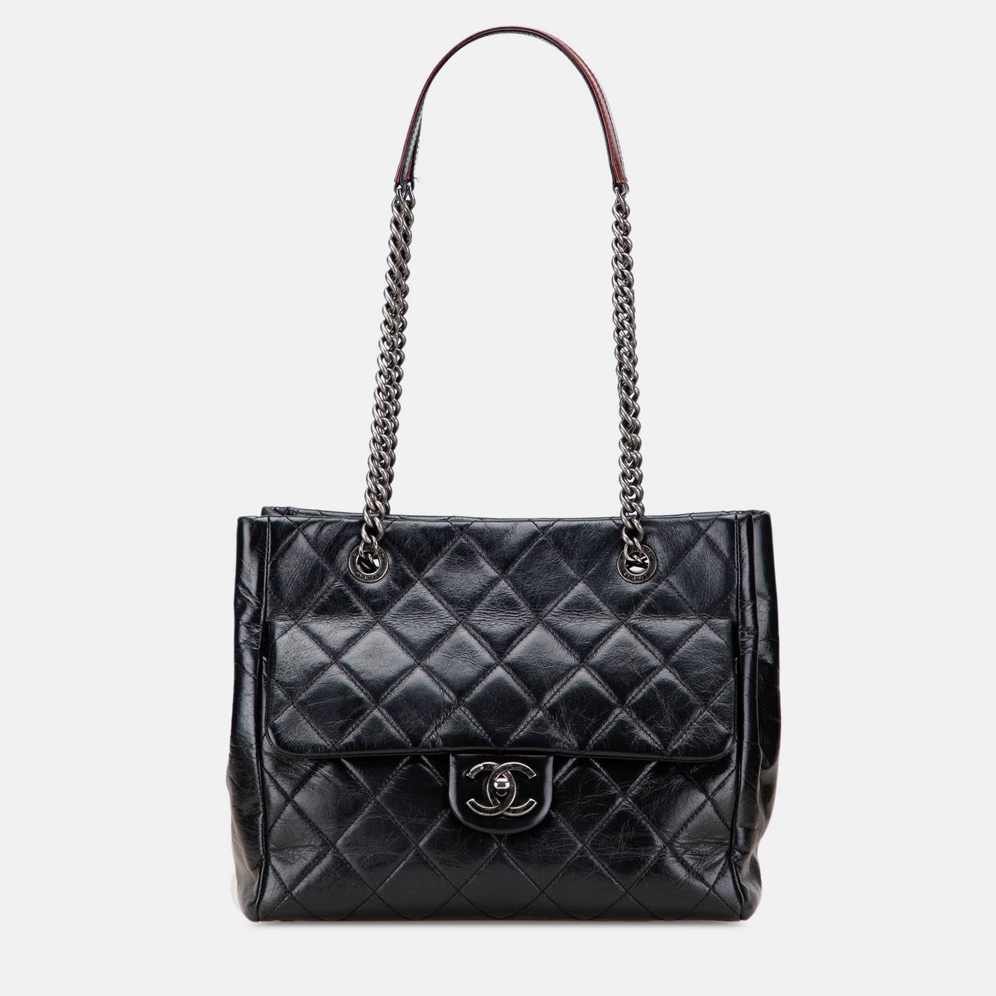 Pre-owned Chanel Black Small Quilted Glazed Calfskin Duo Color Tote