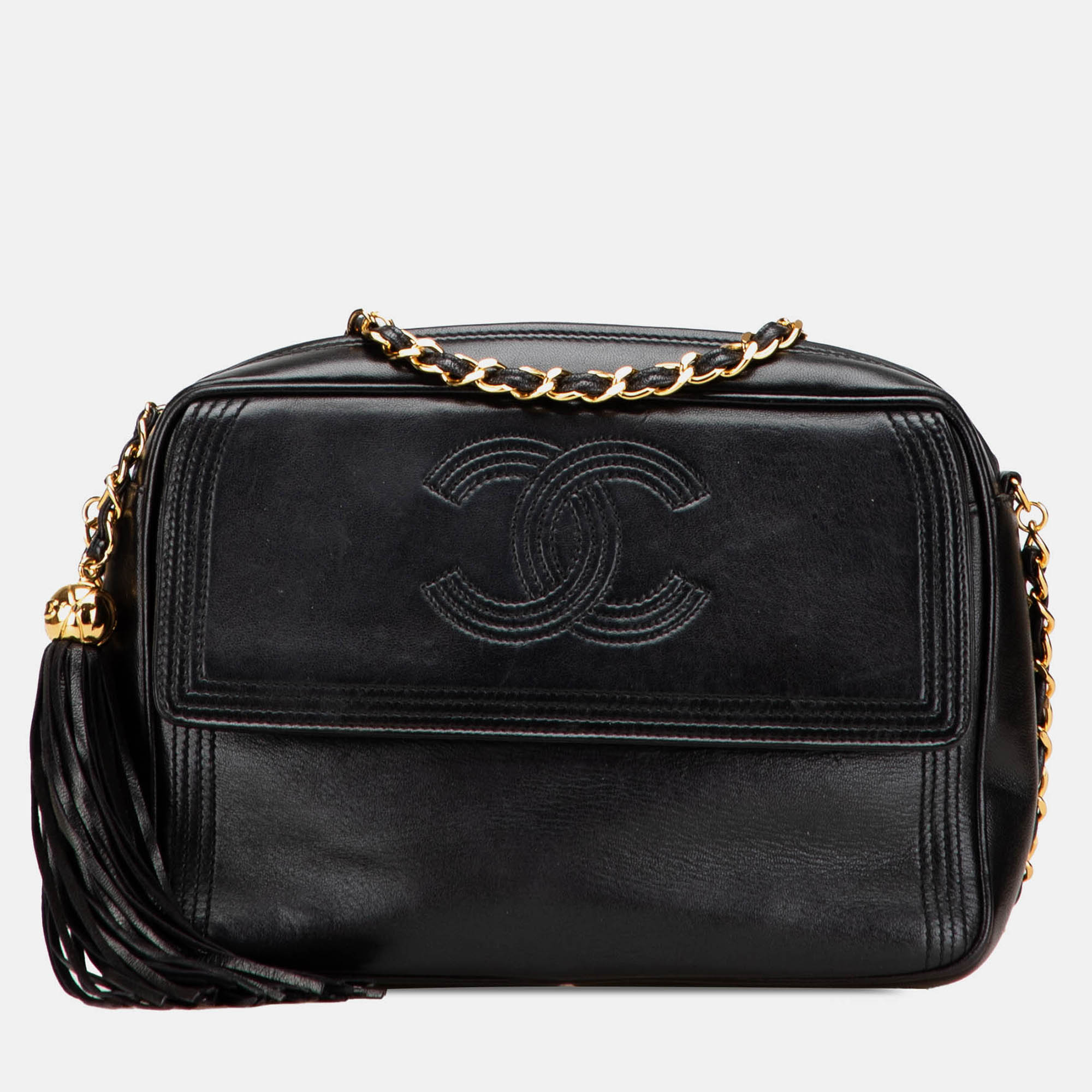 

Chanel Black CC Quilted Lambskin Tassel Stitched Flap Crossbody