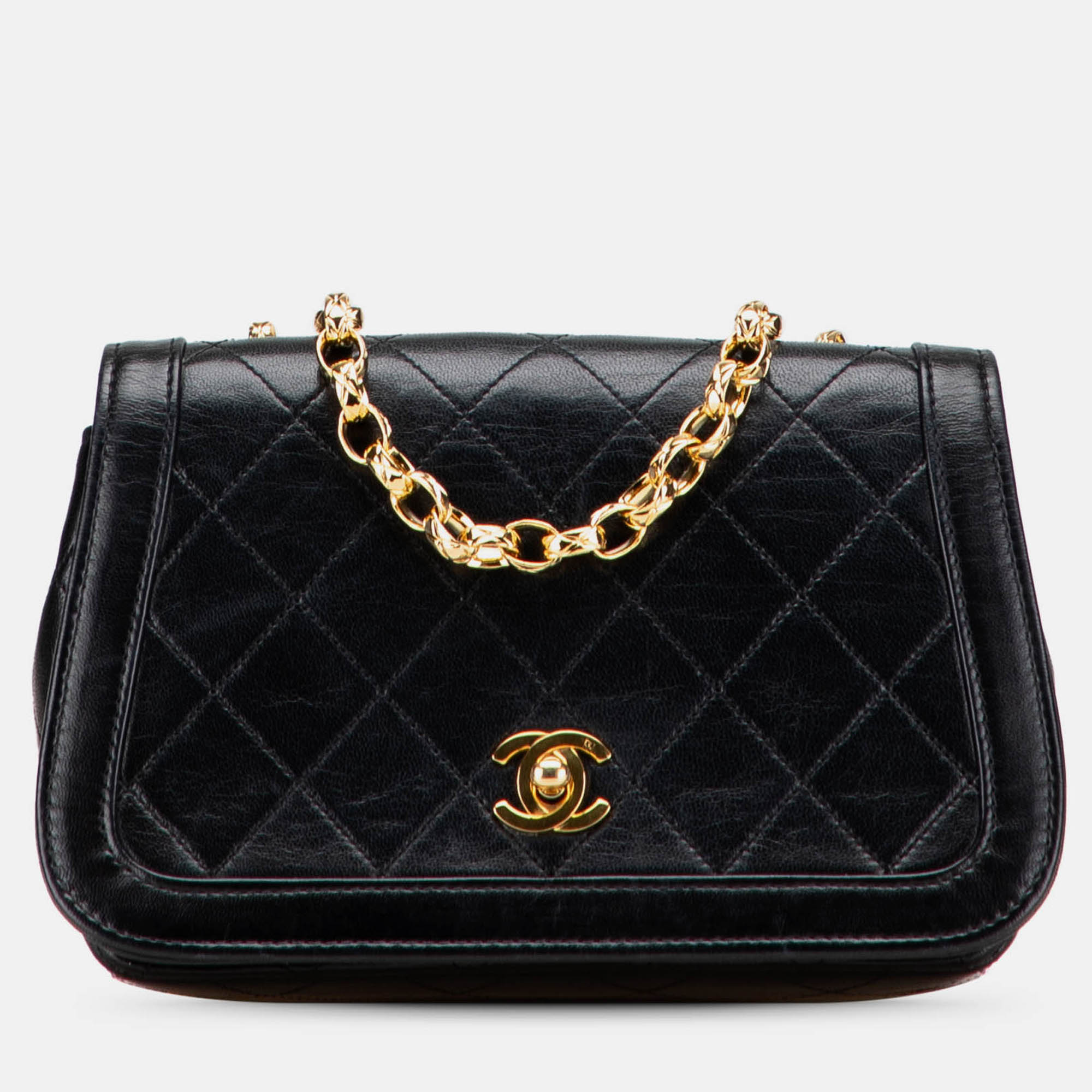 

Chanel Black CC Quilted Lambskin Bijoux Chain Curved Full Flap