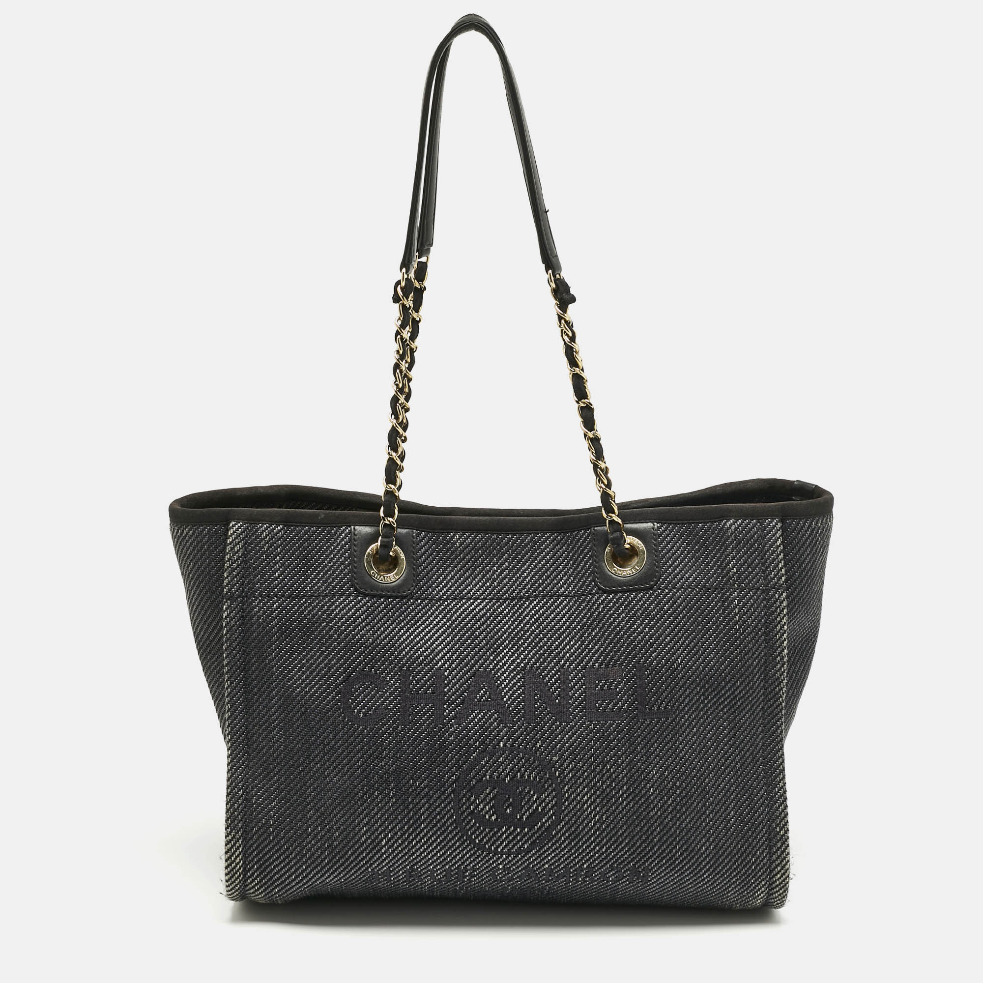 

Chanel Black Fabric and Straw  Deauville Tote