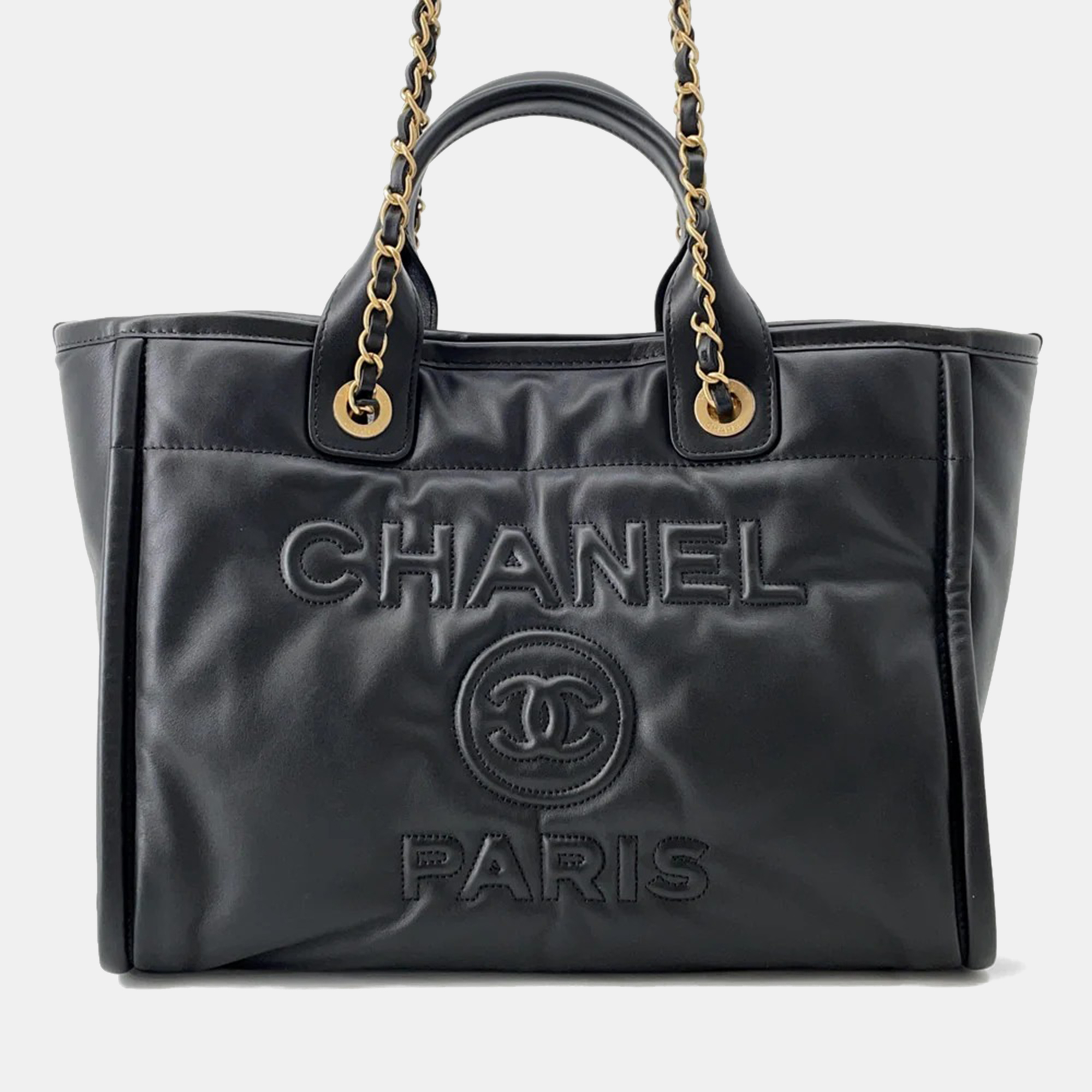 

Chanel Deauville Small Black Lambskin Shopping Tote Bag