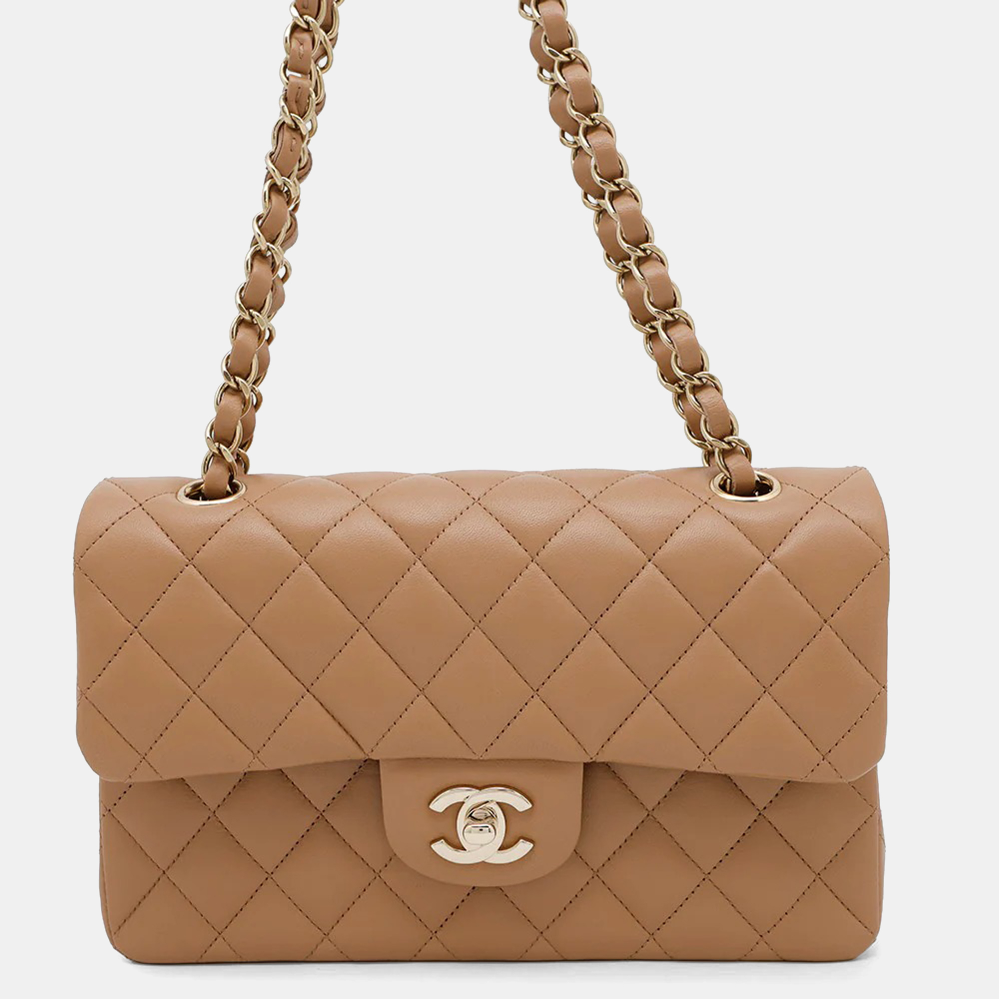 

Chanel Classic Double Flap Small Beige Lambskin Chain Shoulder Bag