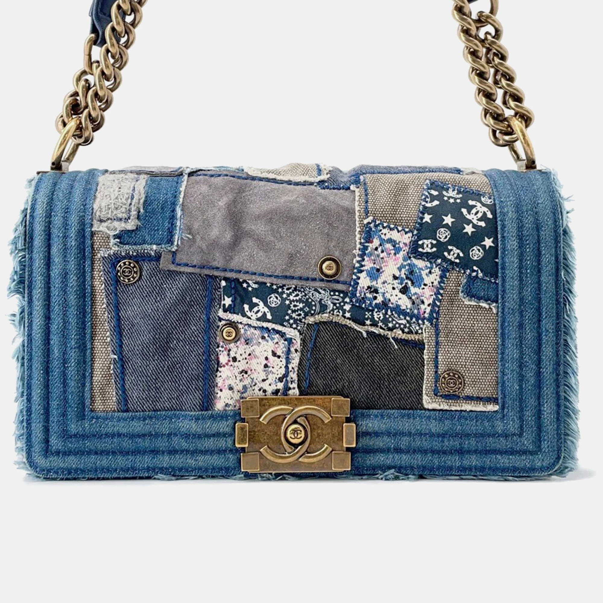Pre-owned Chanel Patchwork Chainshoulder Bag Blue Denim