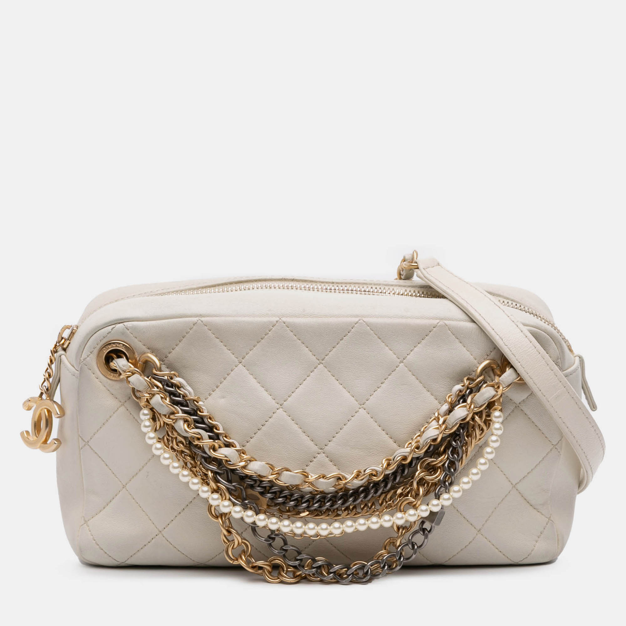 

Chanel White Quilted Lambskin All About Chains Camera Bag