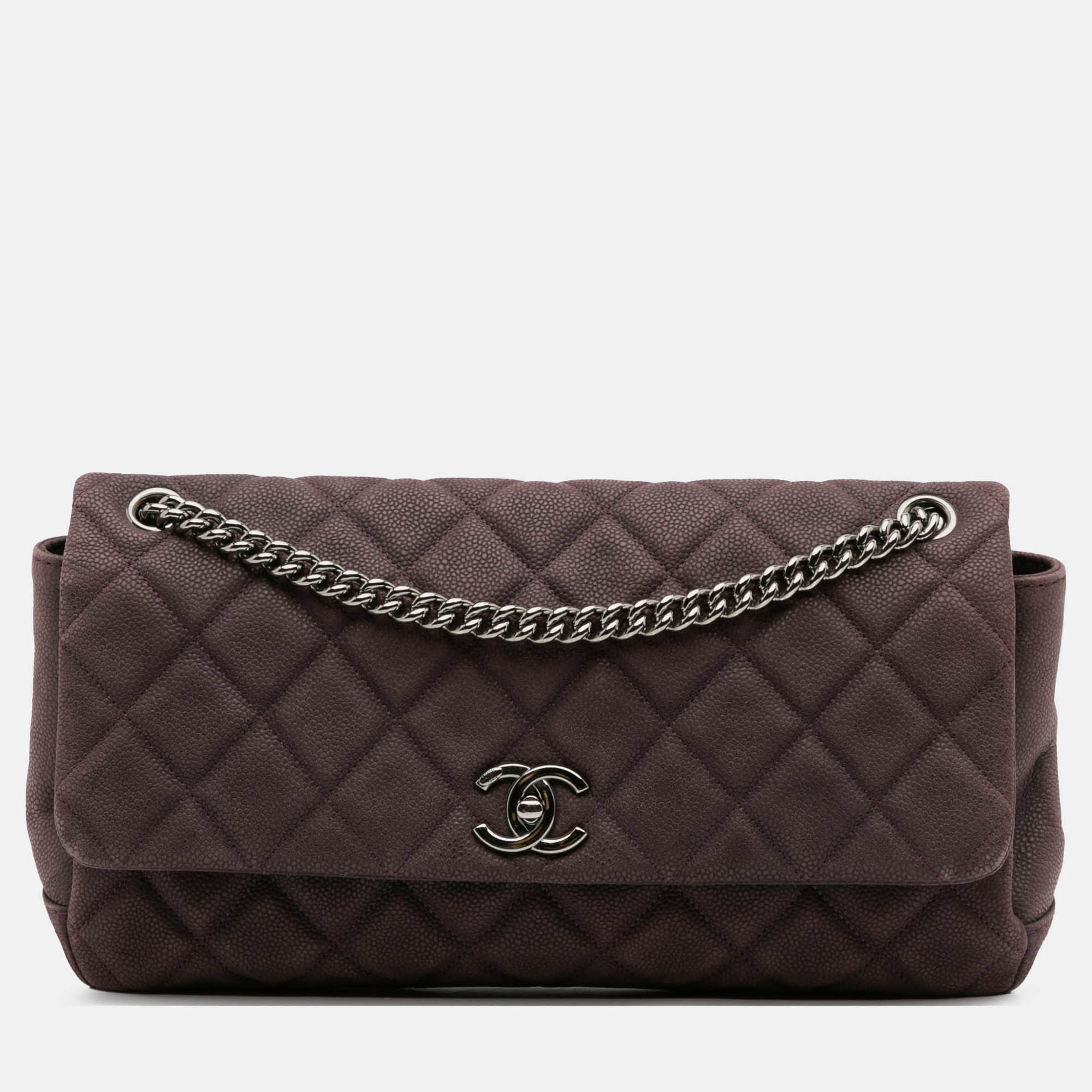 

Chanel Purple Quilted Iridescent Caviar Lady Pearly Flap Bag