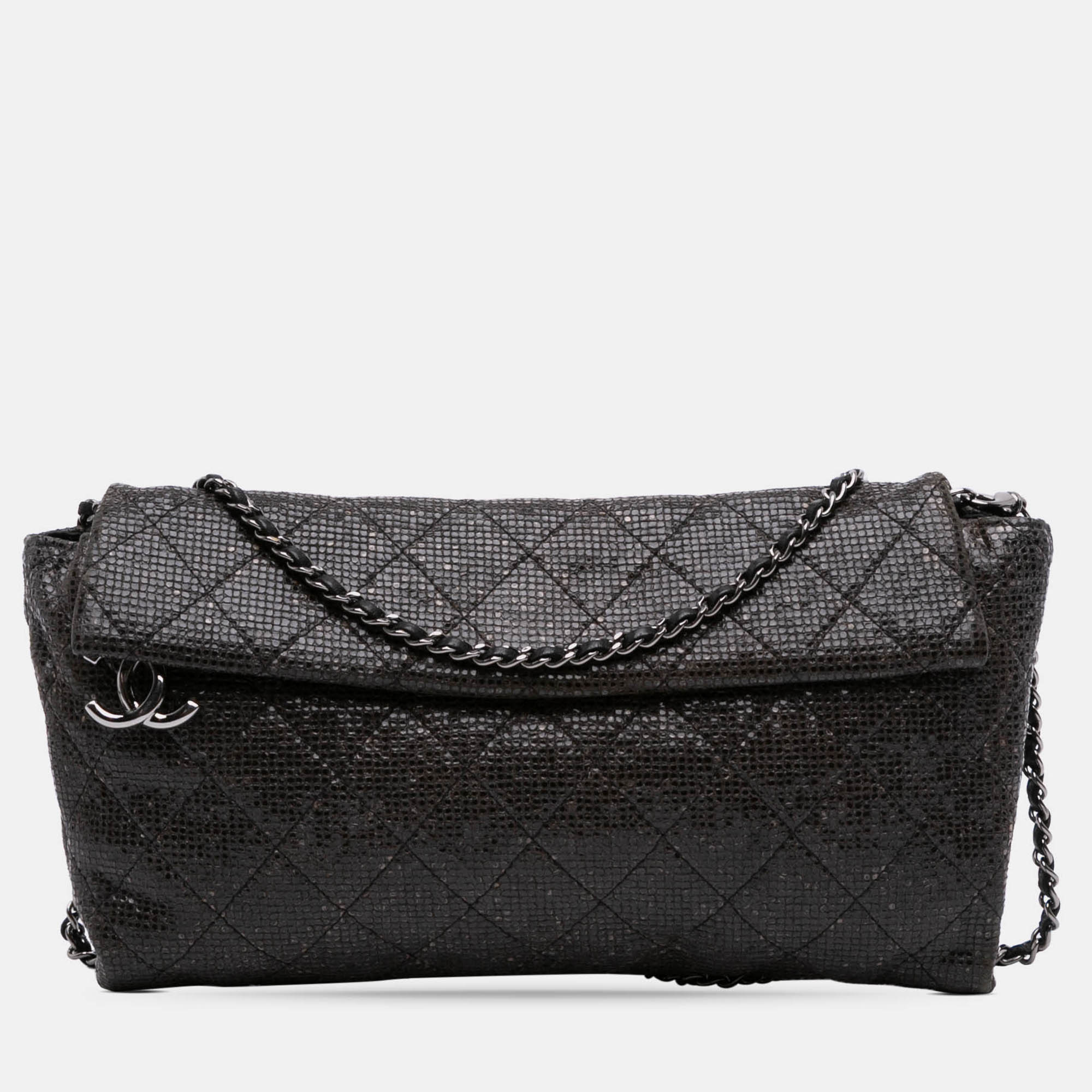 

Chanel Black Quilted Laminated Fabric Chain Evening Crossbody Bag