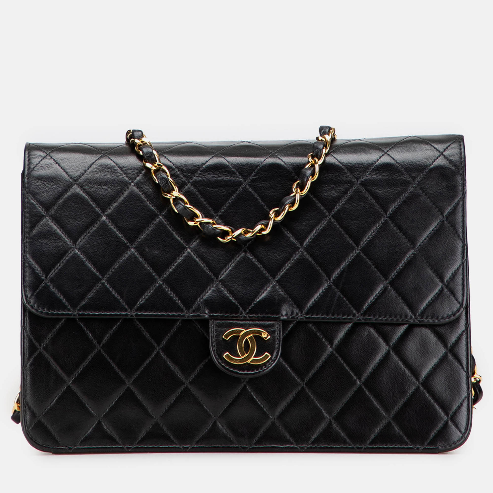 

Chanel Black Medium CC Quilted Lambskin Half Single Flap