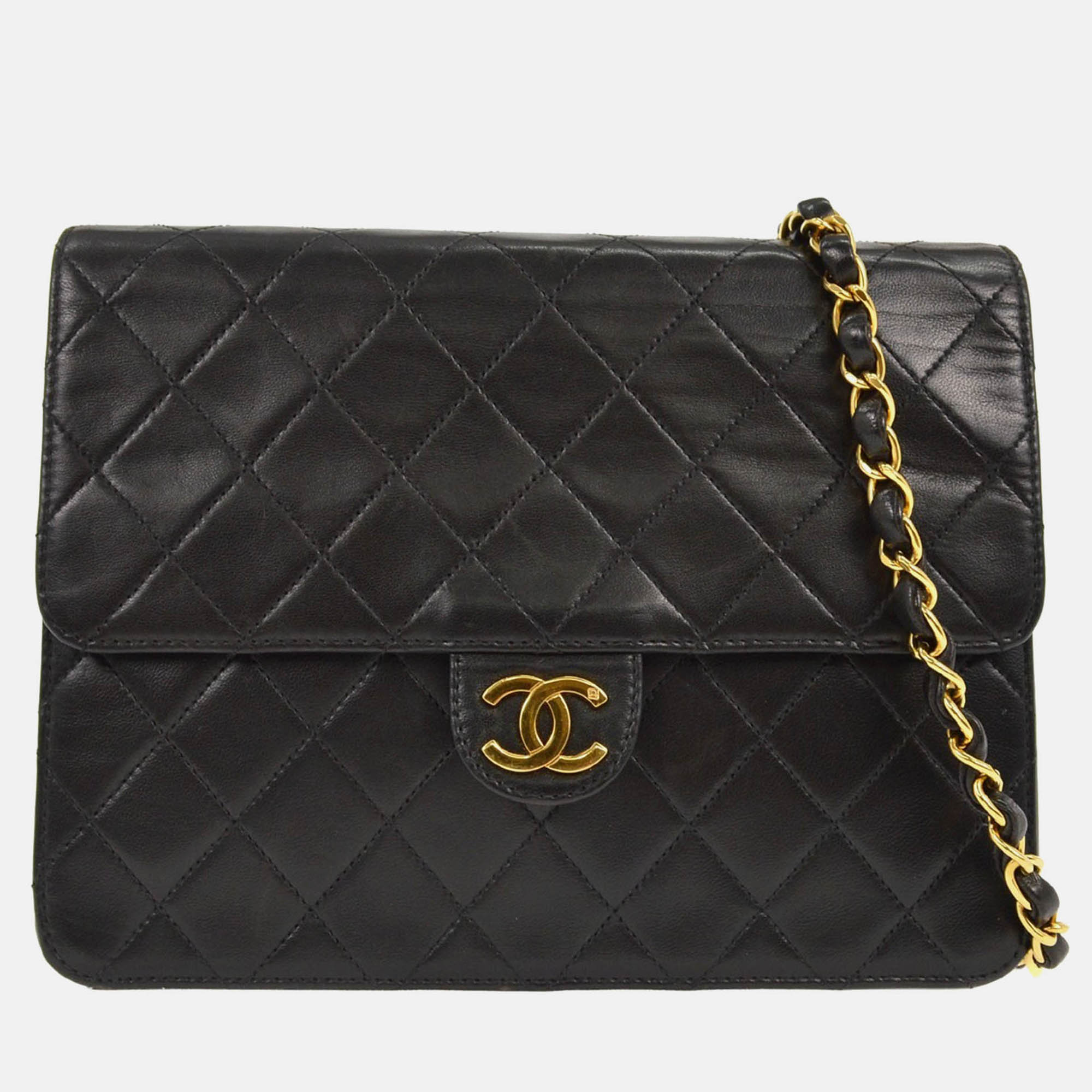 

Chanel Black Lambskin Pushlock Small Half Flap Shoulder Bag