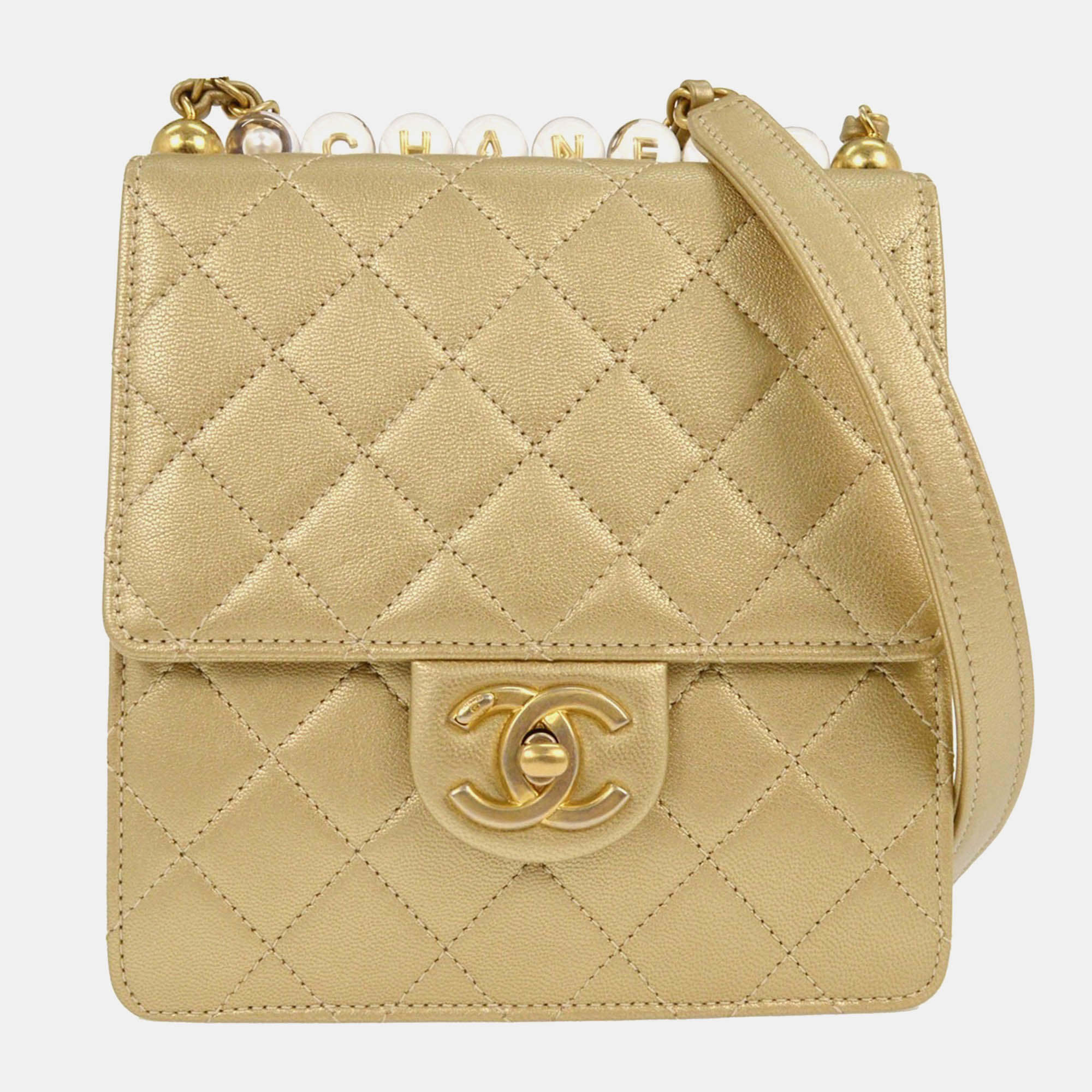 

Chanel Gold Lambskin Single Flap Shoulder Bag