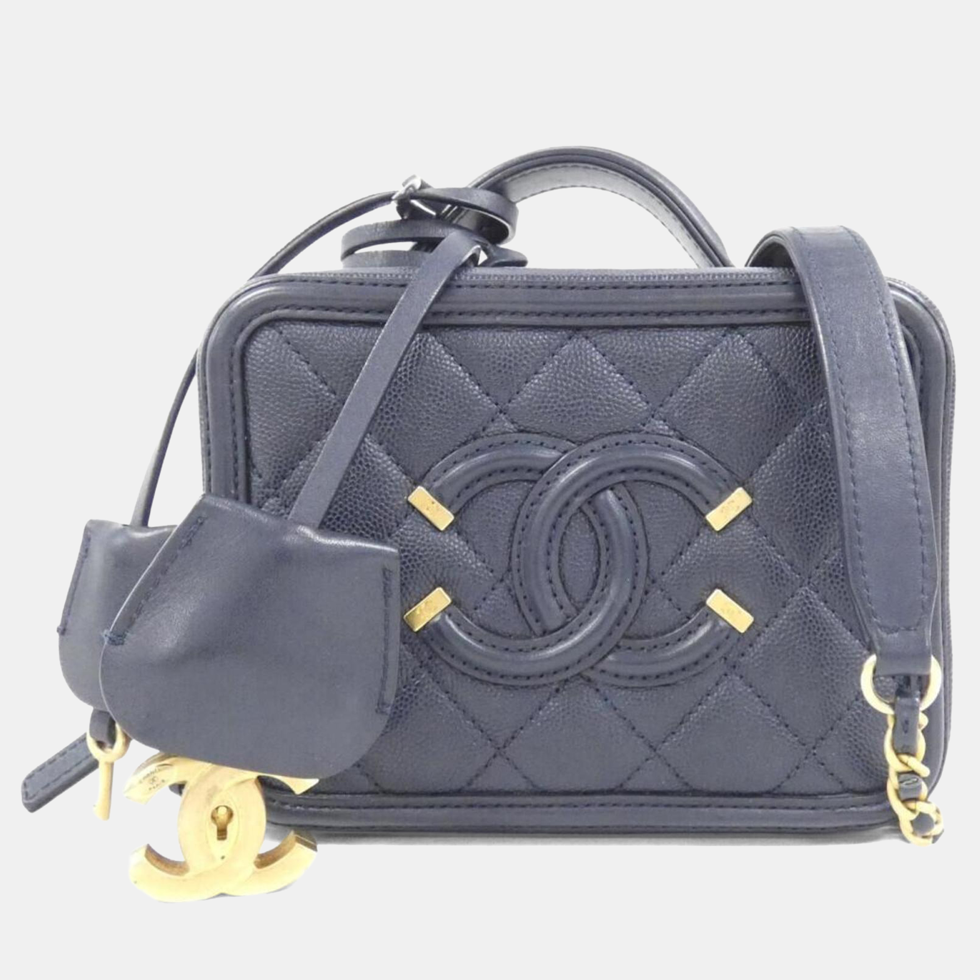 

Chanel CC Quilted Navy Caviar Leather Bag, Navy blue