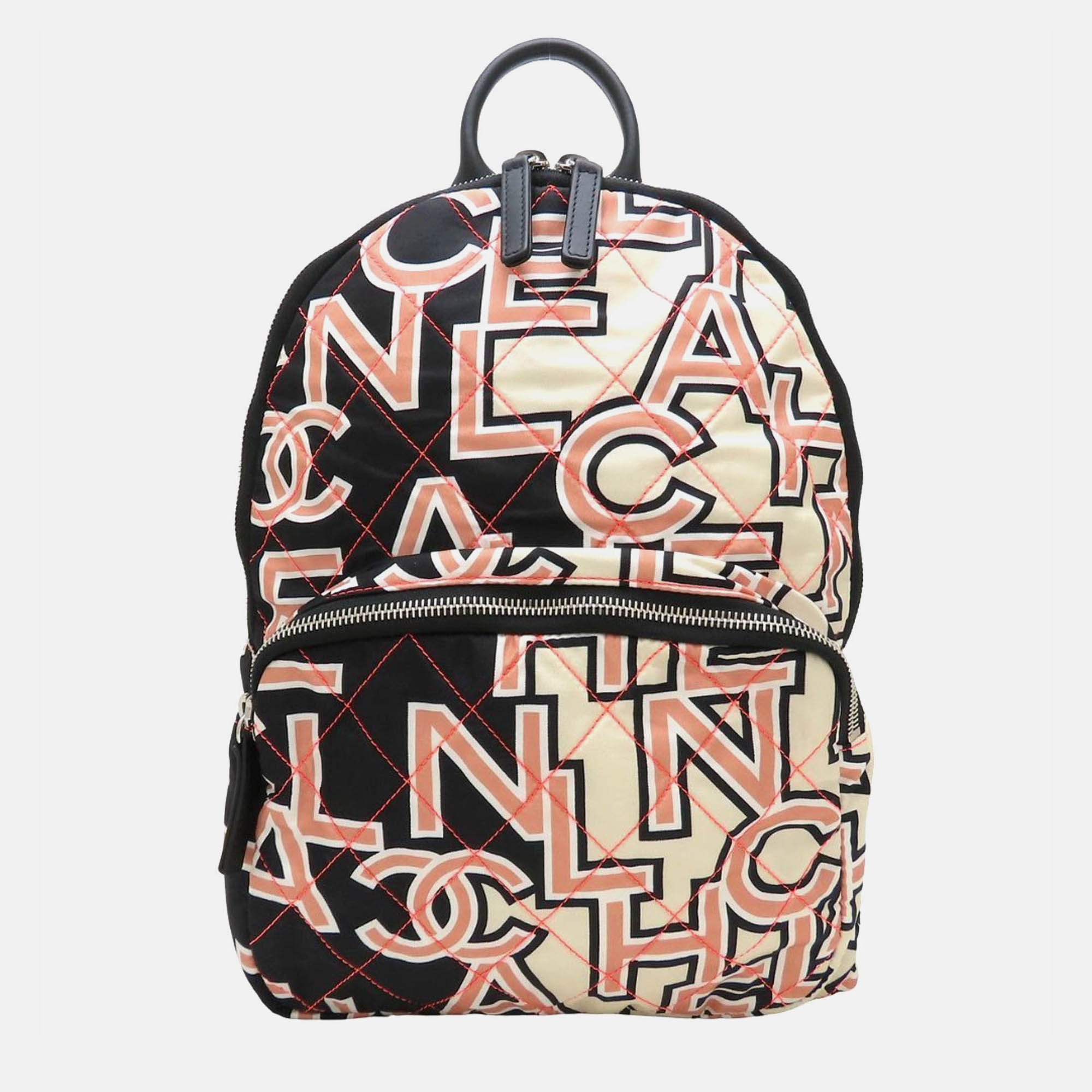 

Chanel Matelasse Neon Backpack In Nylon And Leather Ivory Black Pink