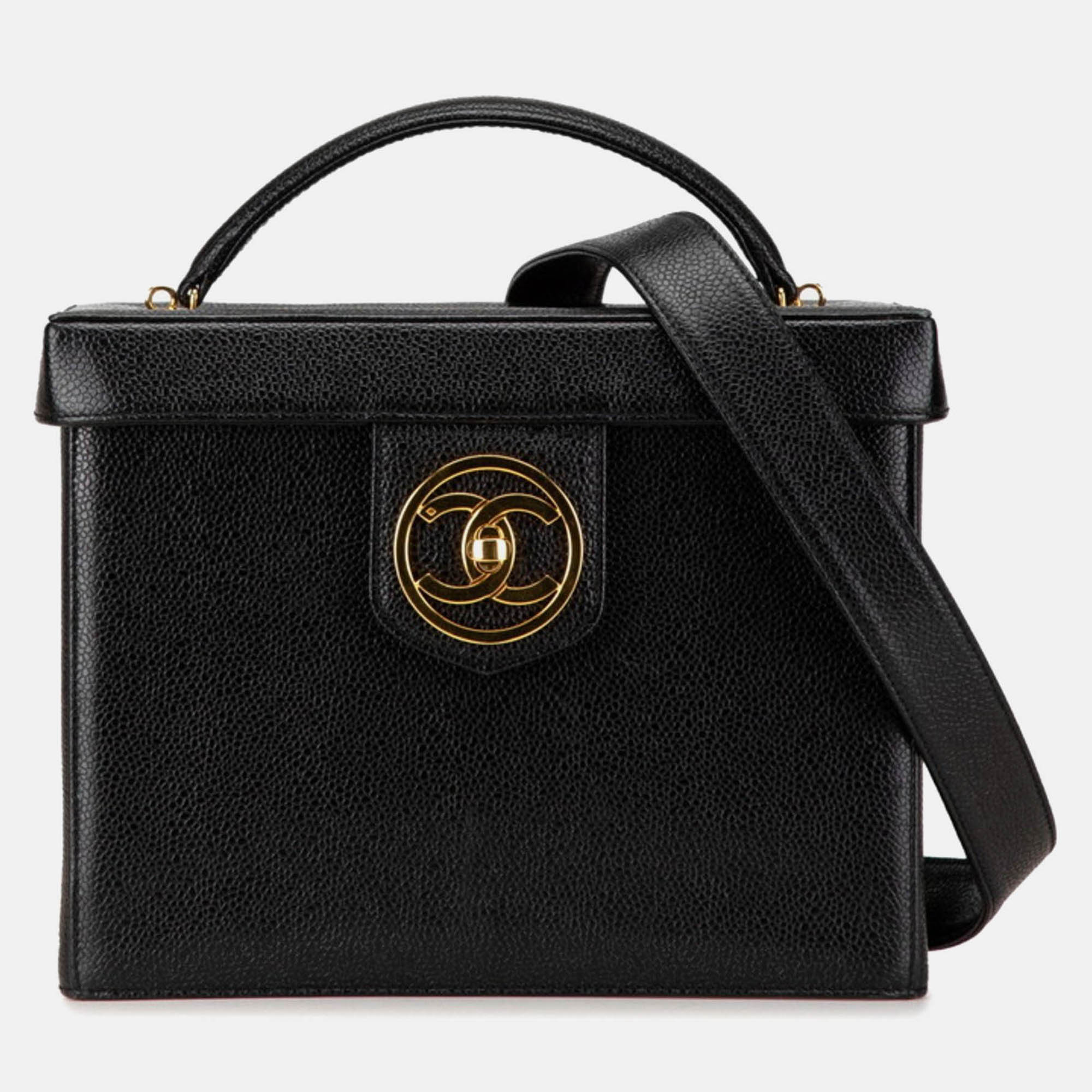 Pre-owned Chanel Coco Mark Vanity Bag Shoulder 2-way Black Caviar Skin