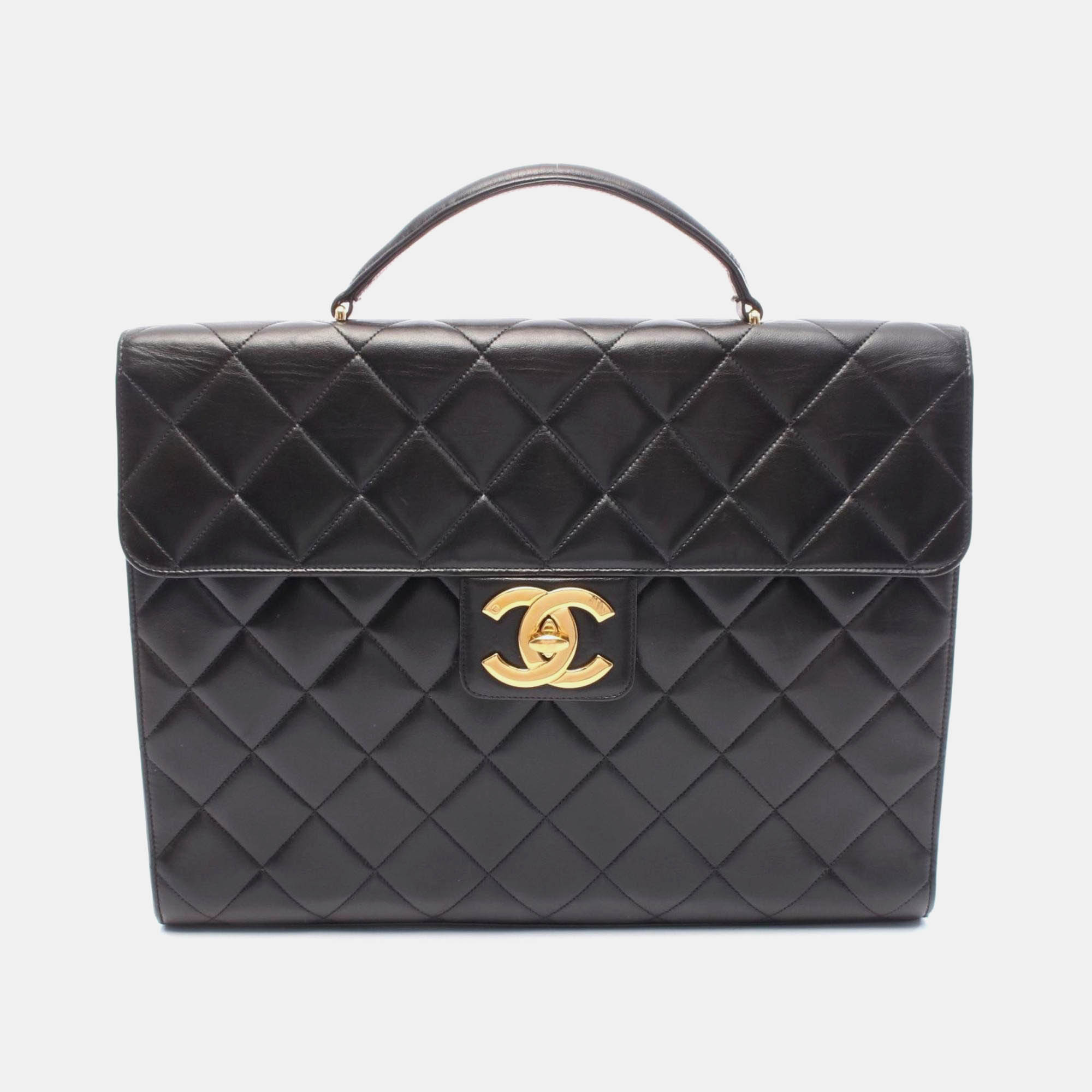 

Chanel Matelasse Briefcase Bag In Lambskin Leather Black
