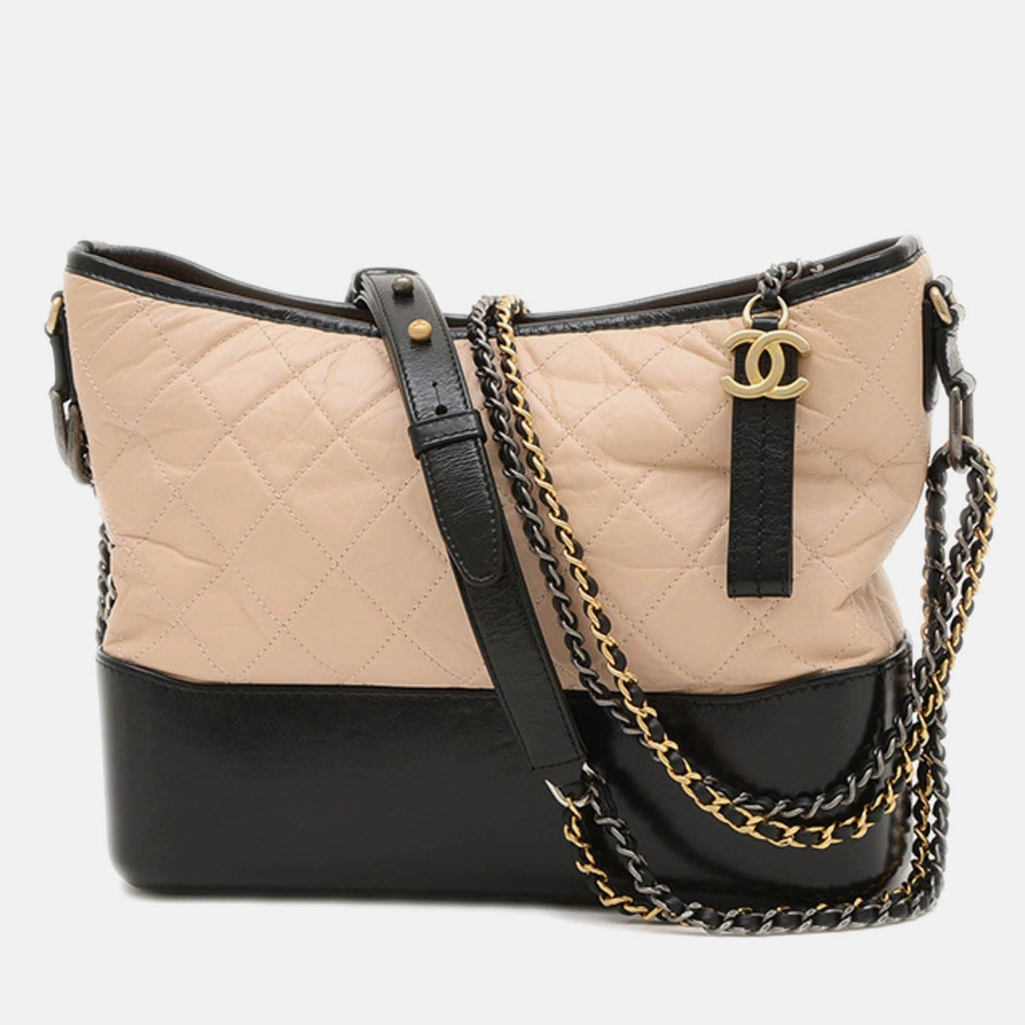 

Chanel Gabriel De Hobo Shoulder Bag Leather Beige Black