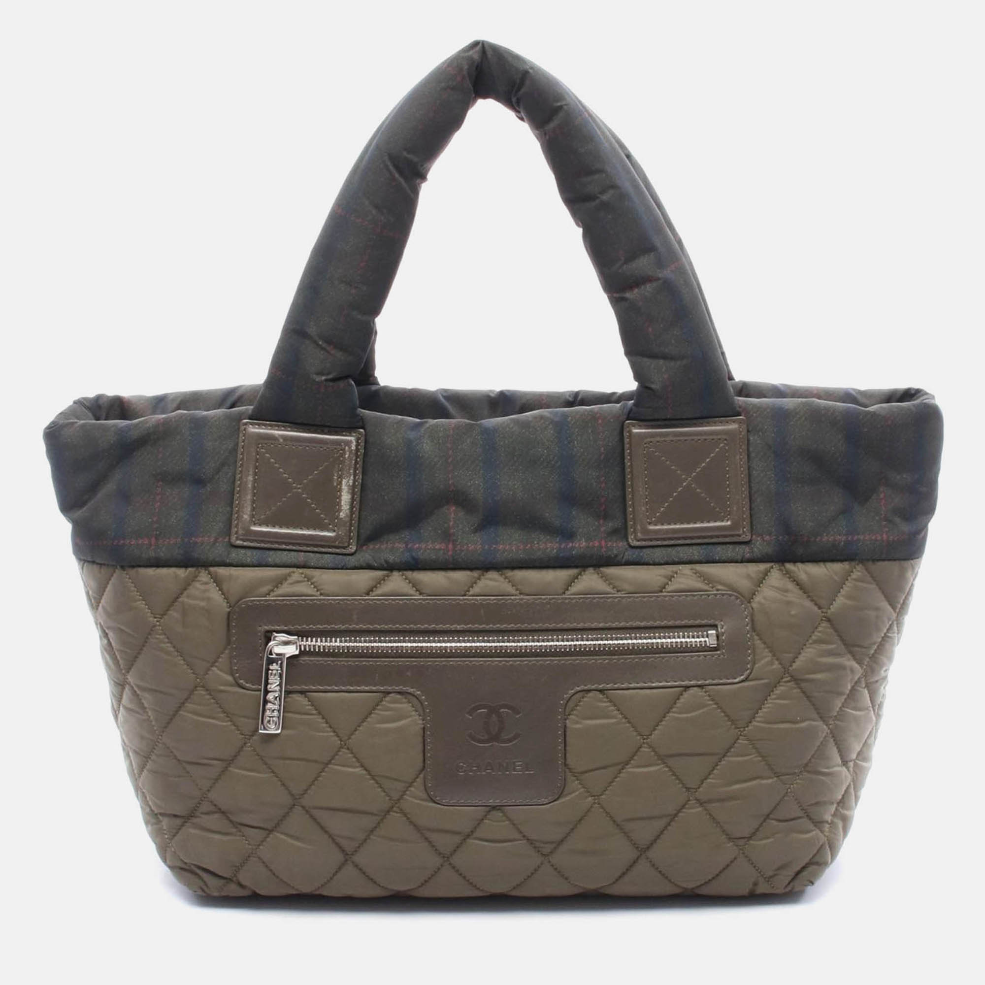 

Chanel CC Coco Small Khaki Green Nylon Leather Tote